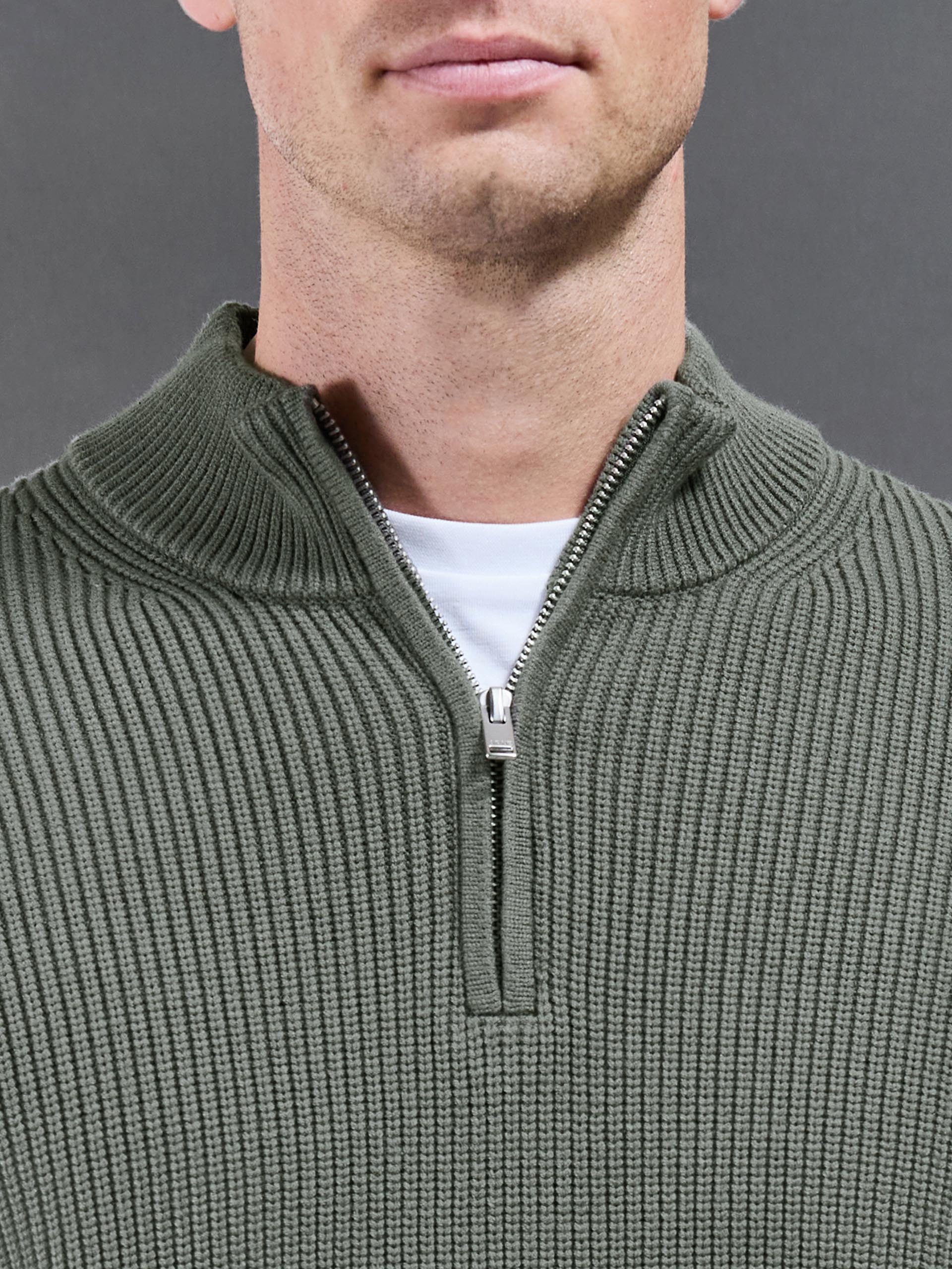 Mens Chunky Ribbed Half Zip in Sage