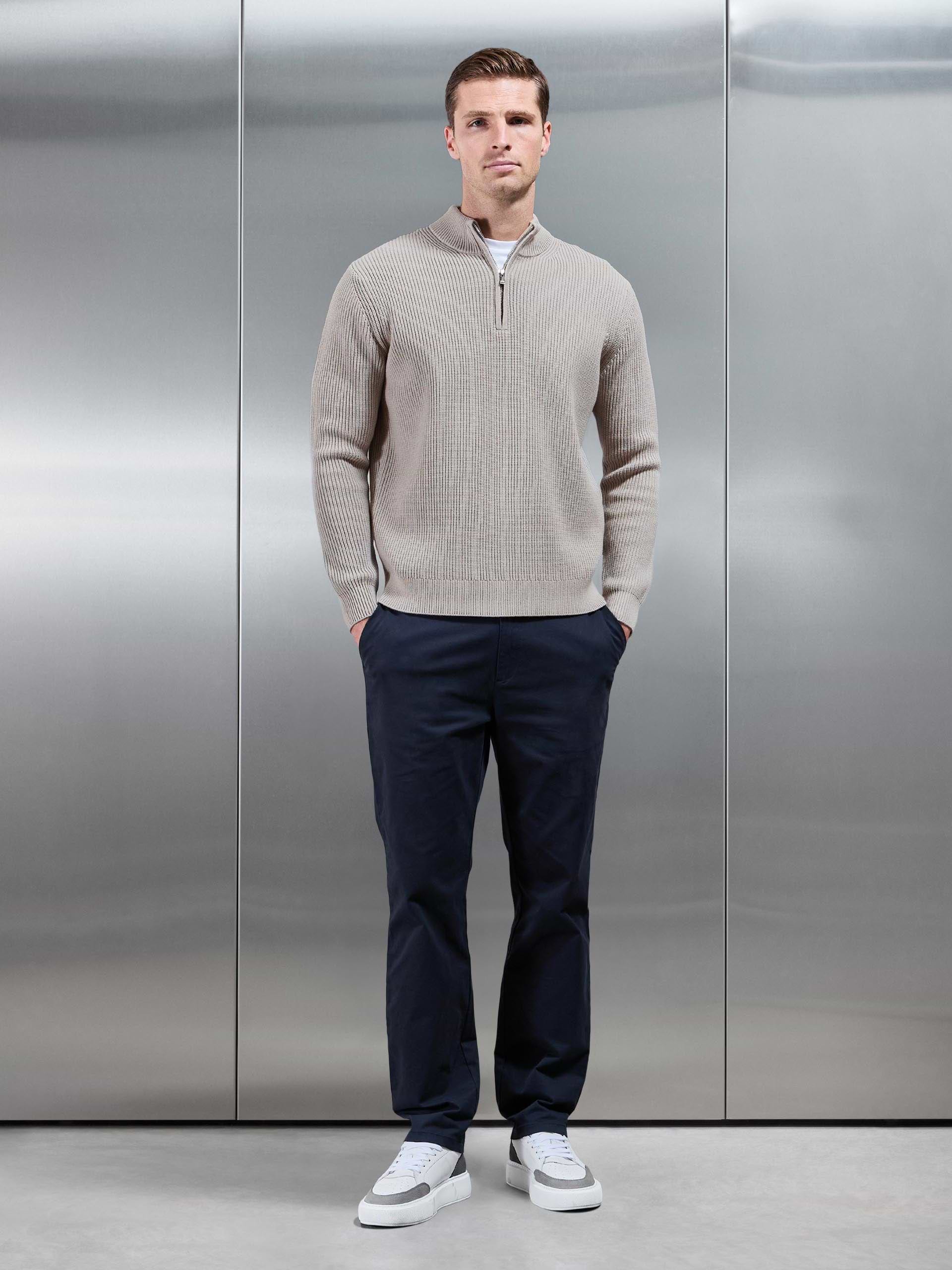 Chunky Ribbed Half Zip in Stone