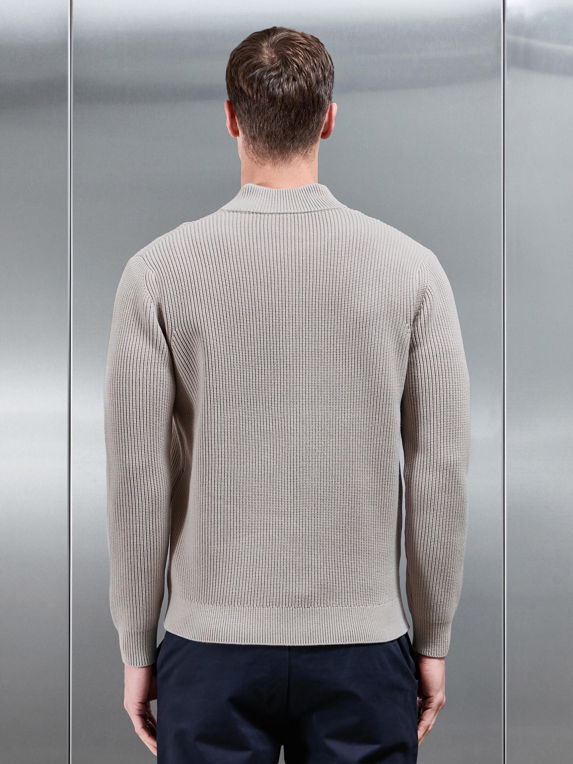 Mens Chunky Ribbed Half Zip in Stone