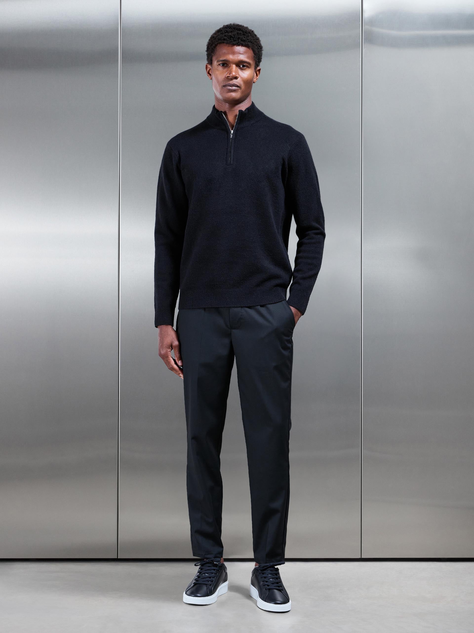 Mens Chunky Wool Half Zip in Black