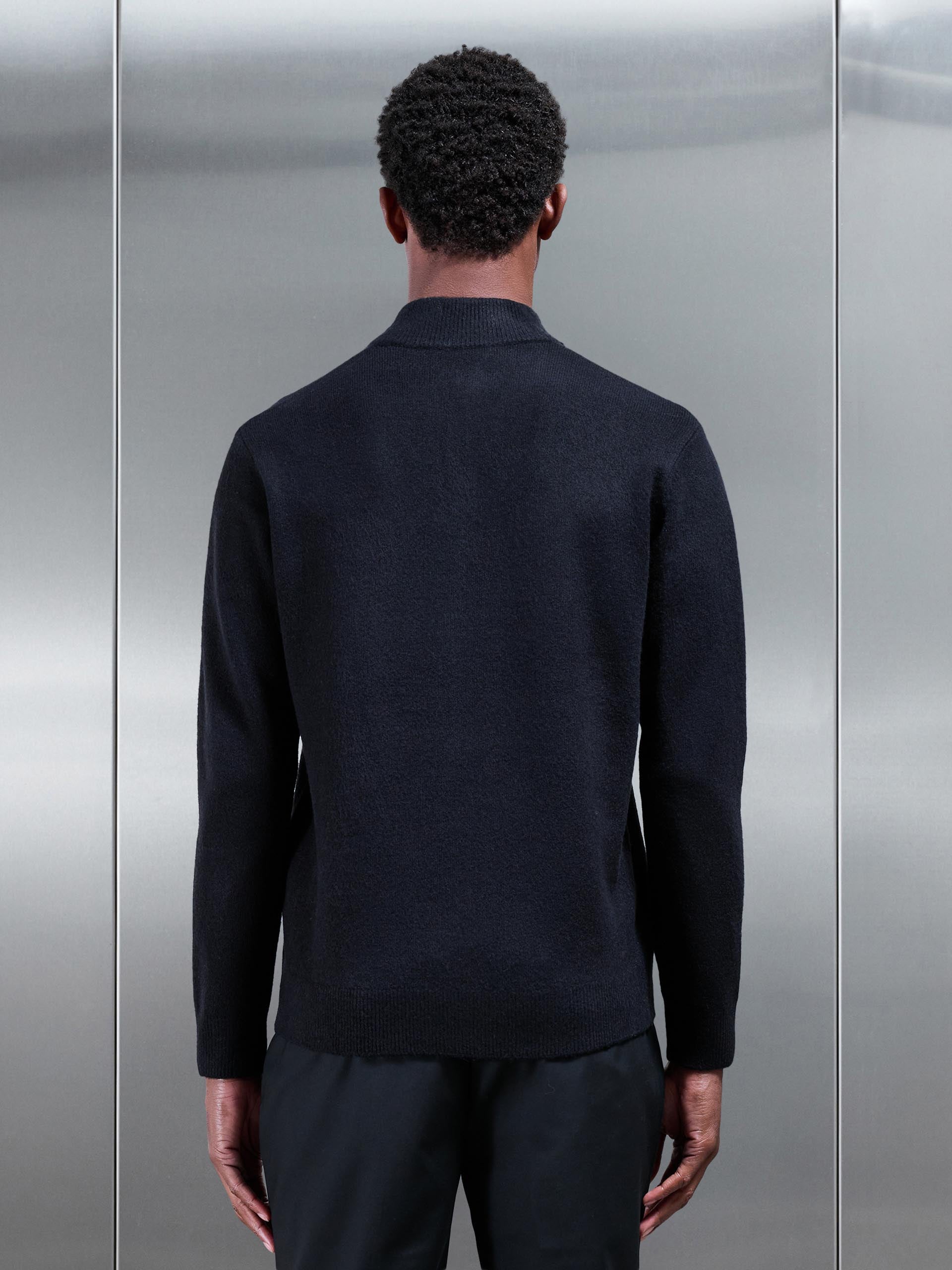 Mens Chunky Wool Half Zip in Black
