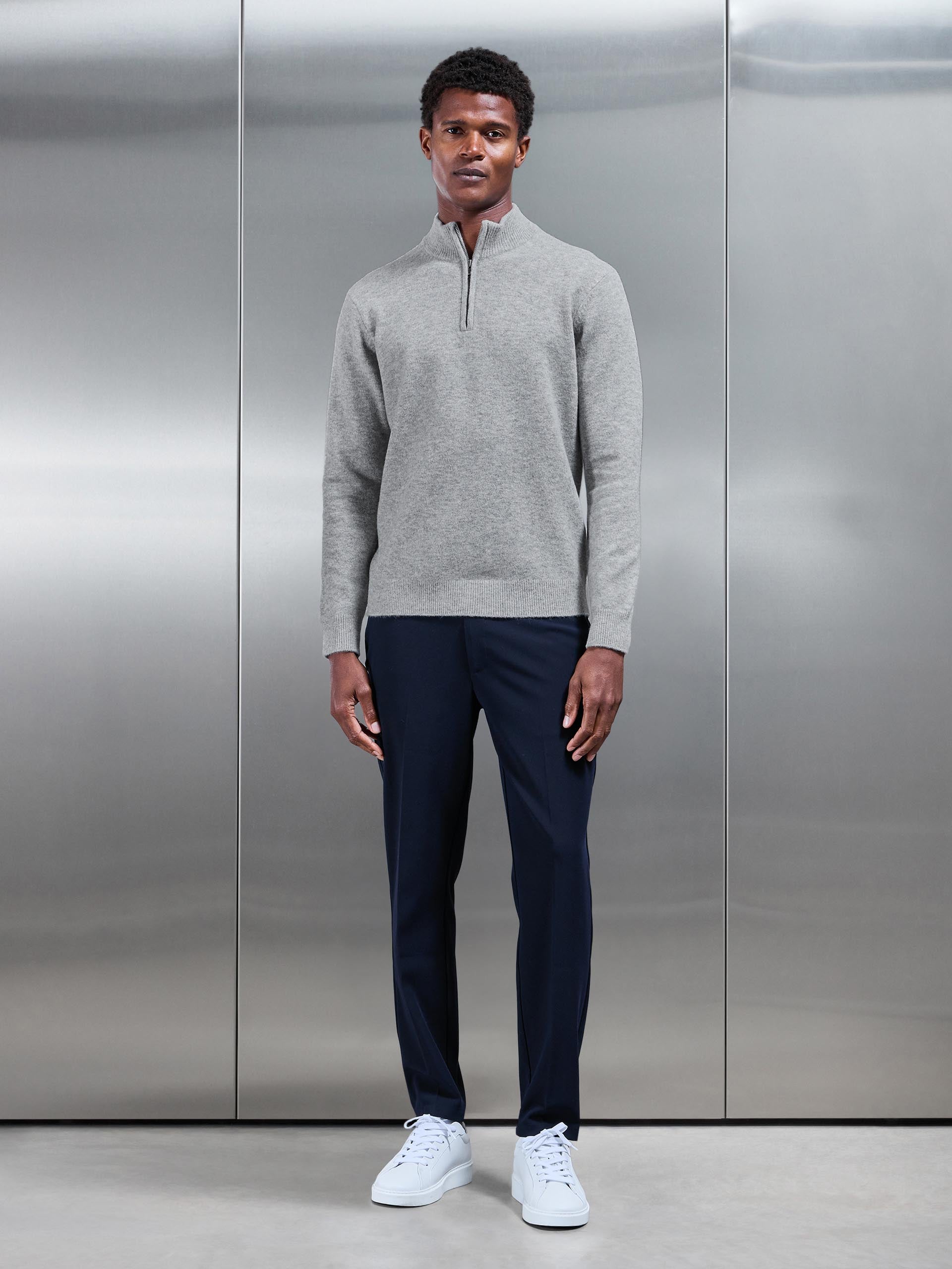 Mens Chunky Wool Half Zip in Marl Grey