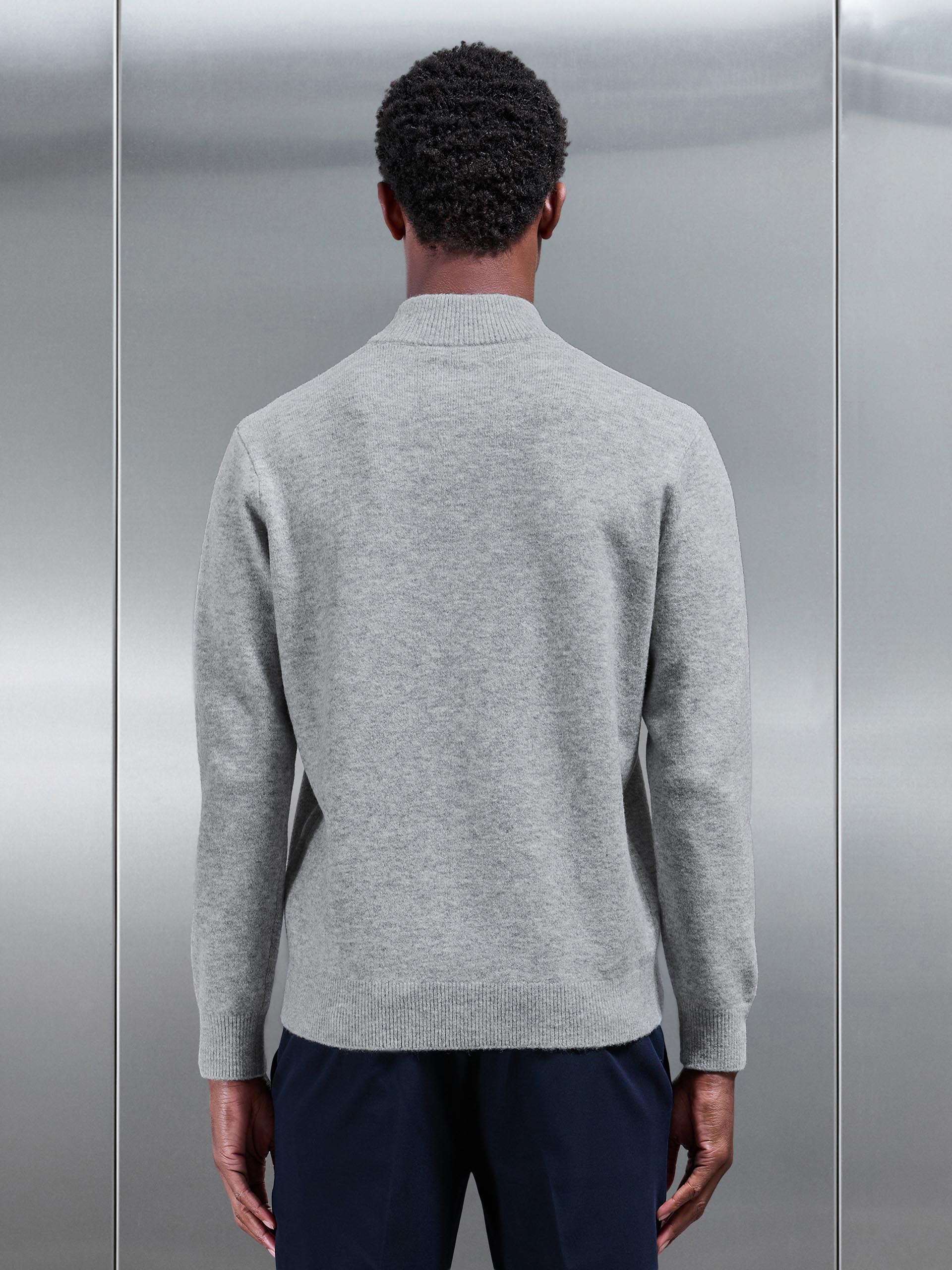 Mens Chunky Wool Half Zip in Marl Grey