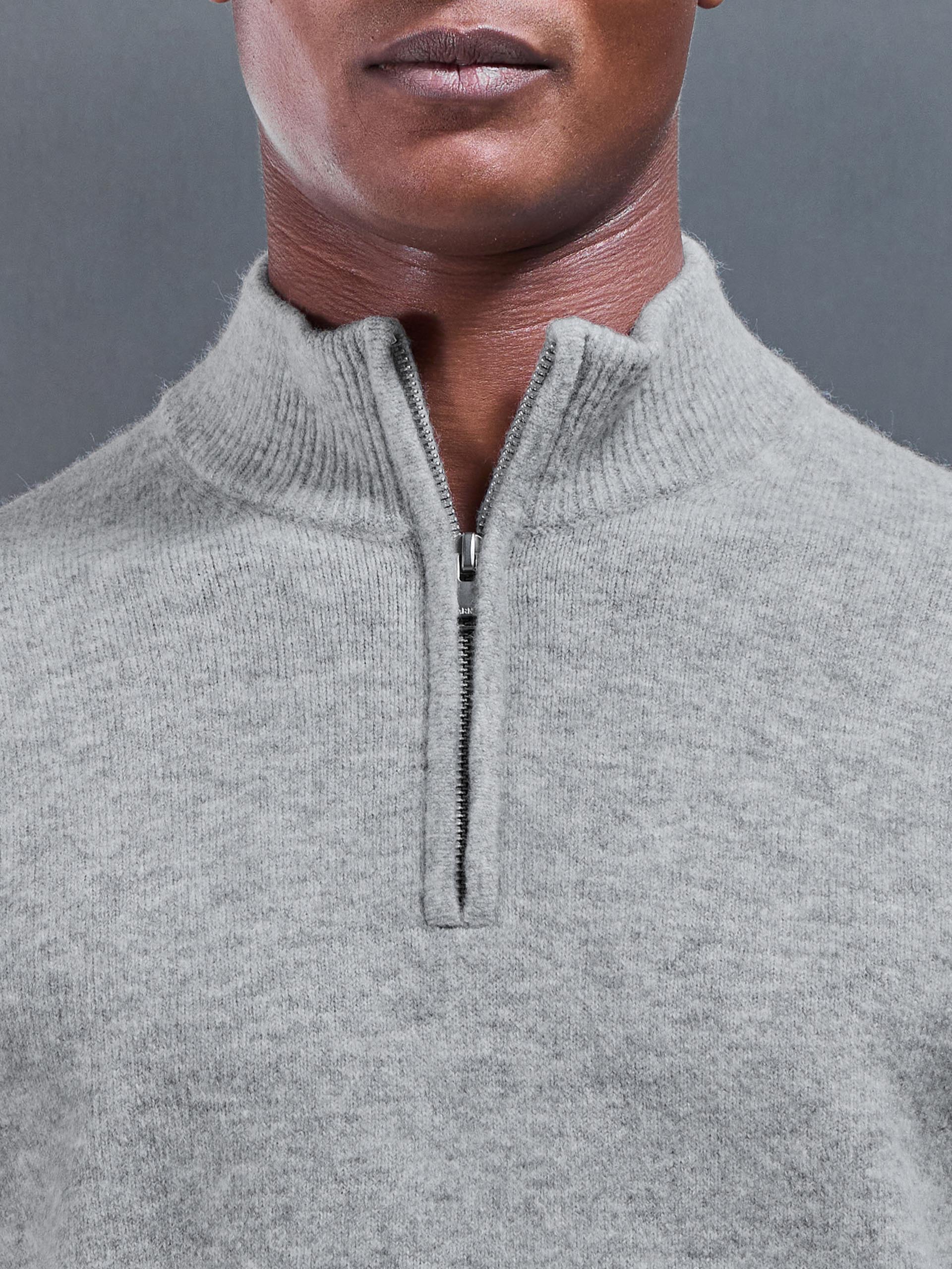 Mens Chunky Wool Half Zip in Marl Grey