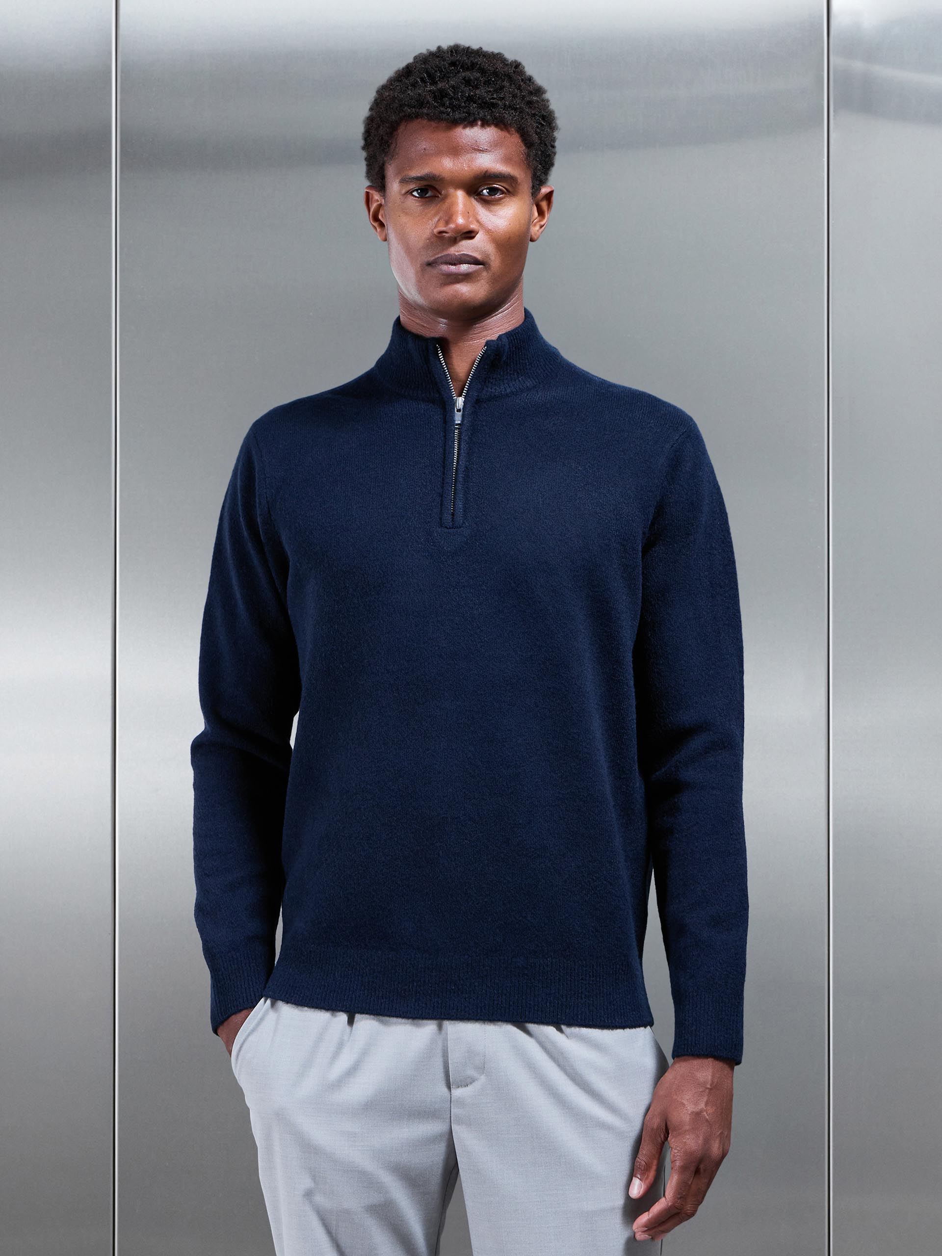 Mens Chunky Wool Half Zip in Navy