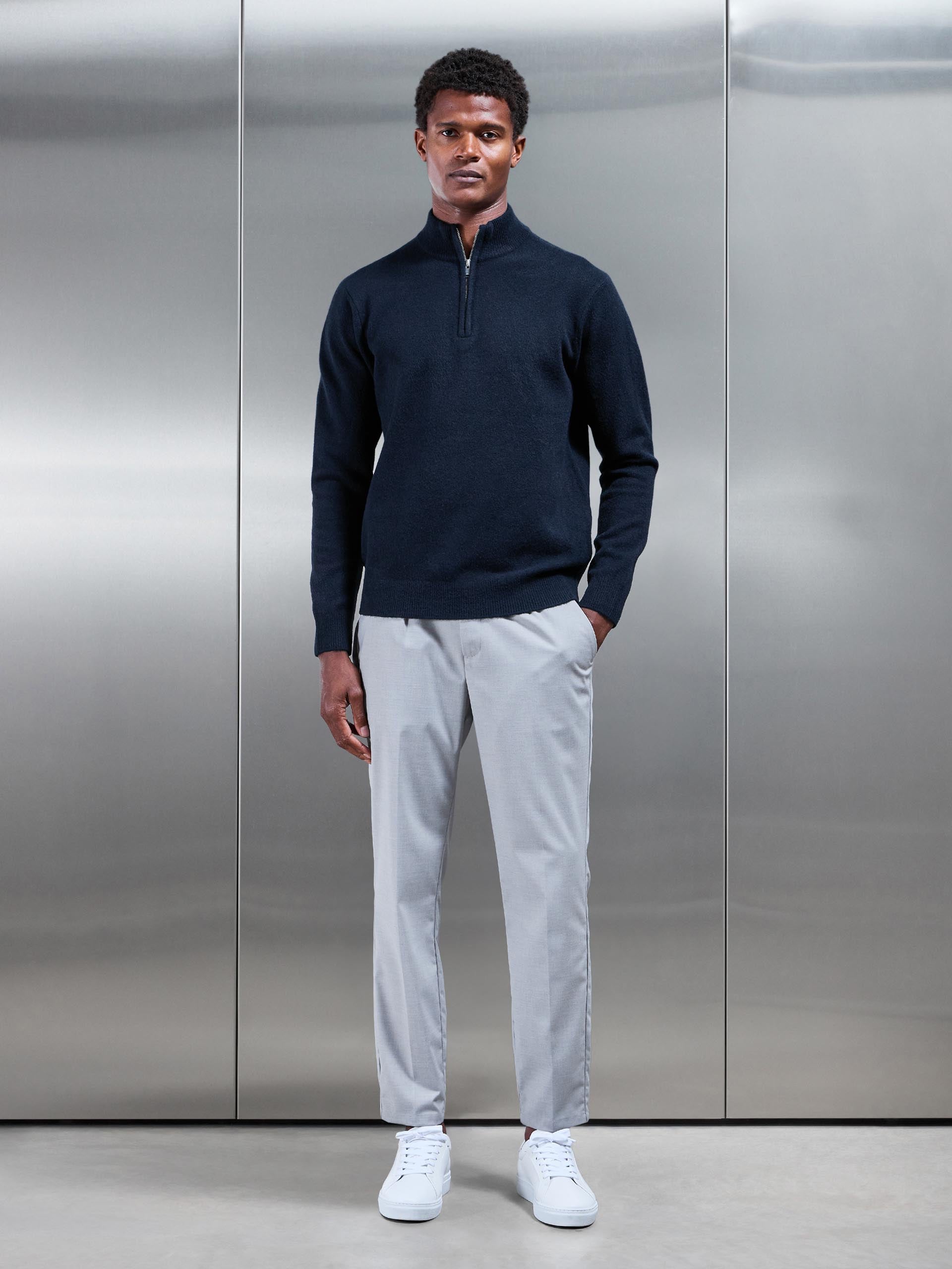 Mens Chunky Wool Half Zip in Navy