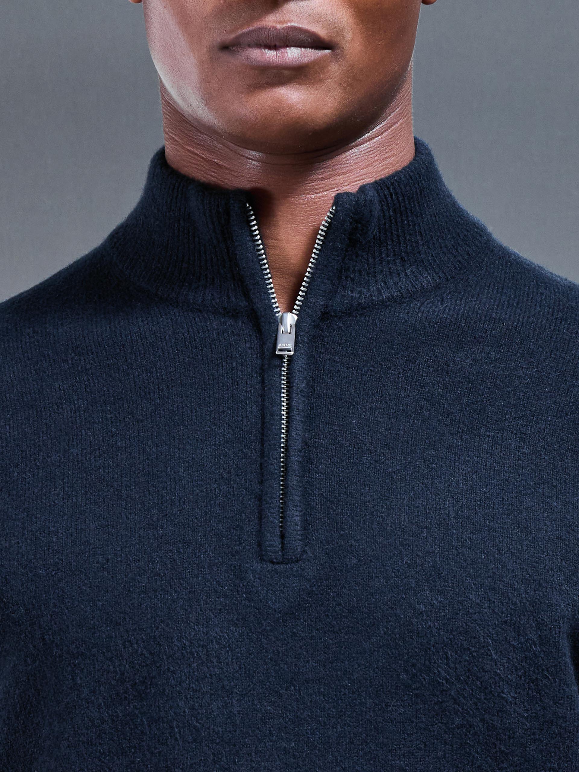 Mens Chunky Wool Half Zip in Navy