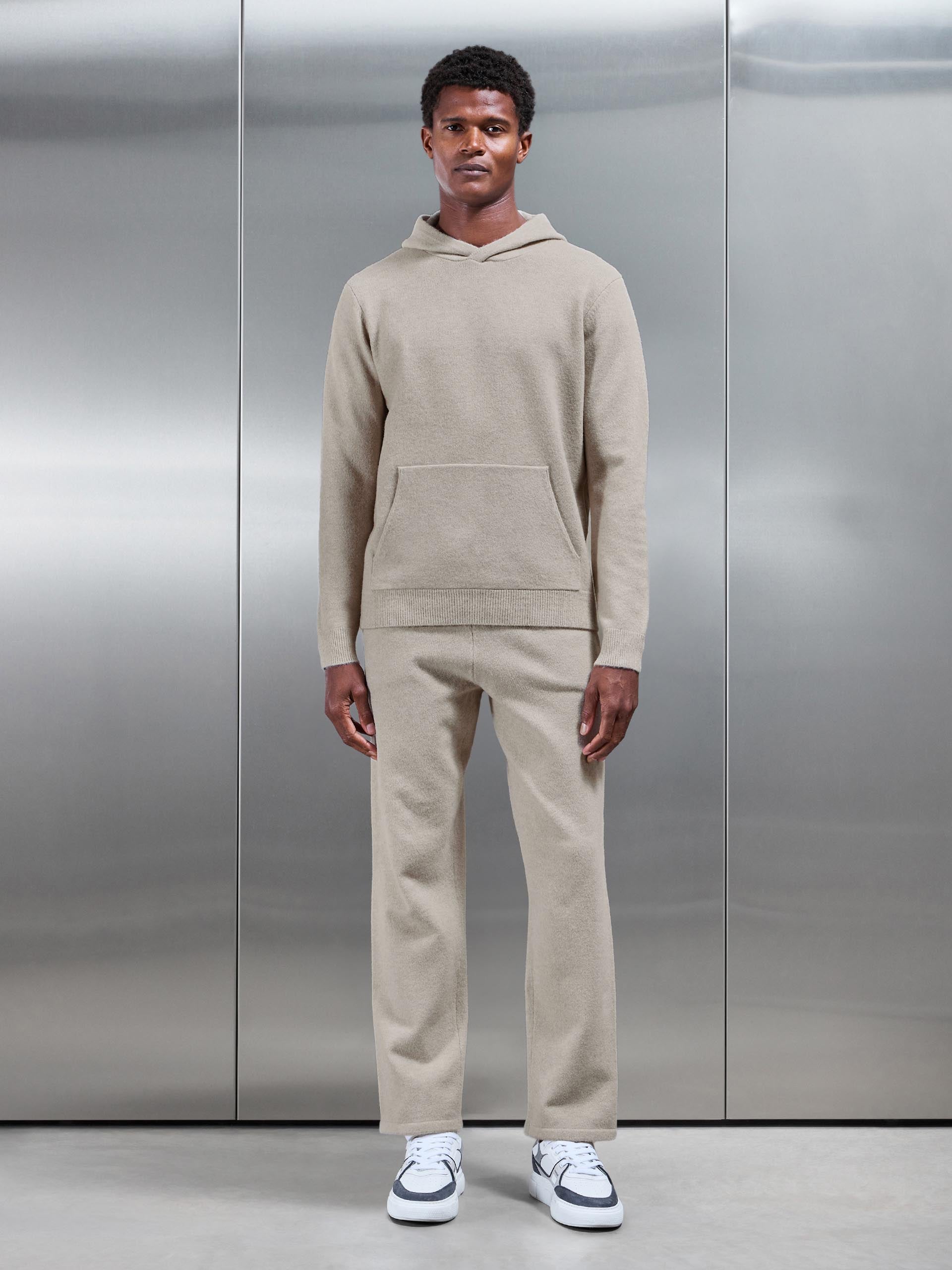 Mens Chunky Wool Straight Leg Jogger in Stone