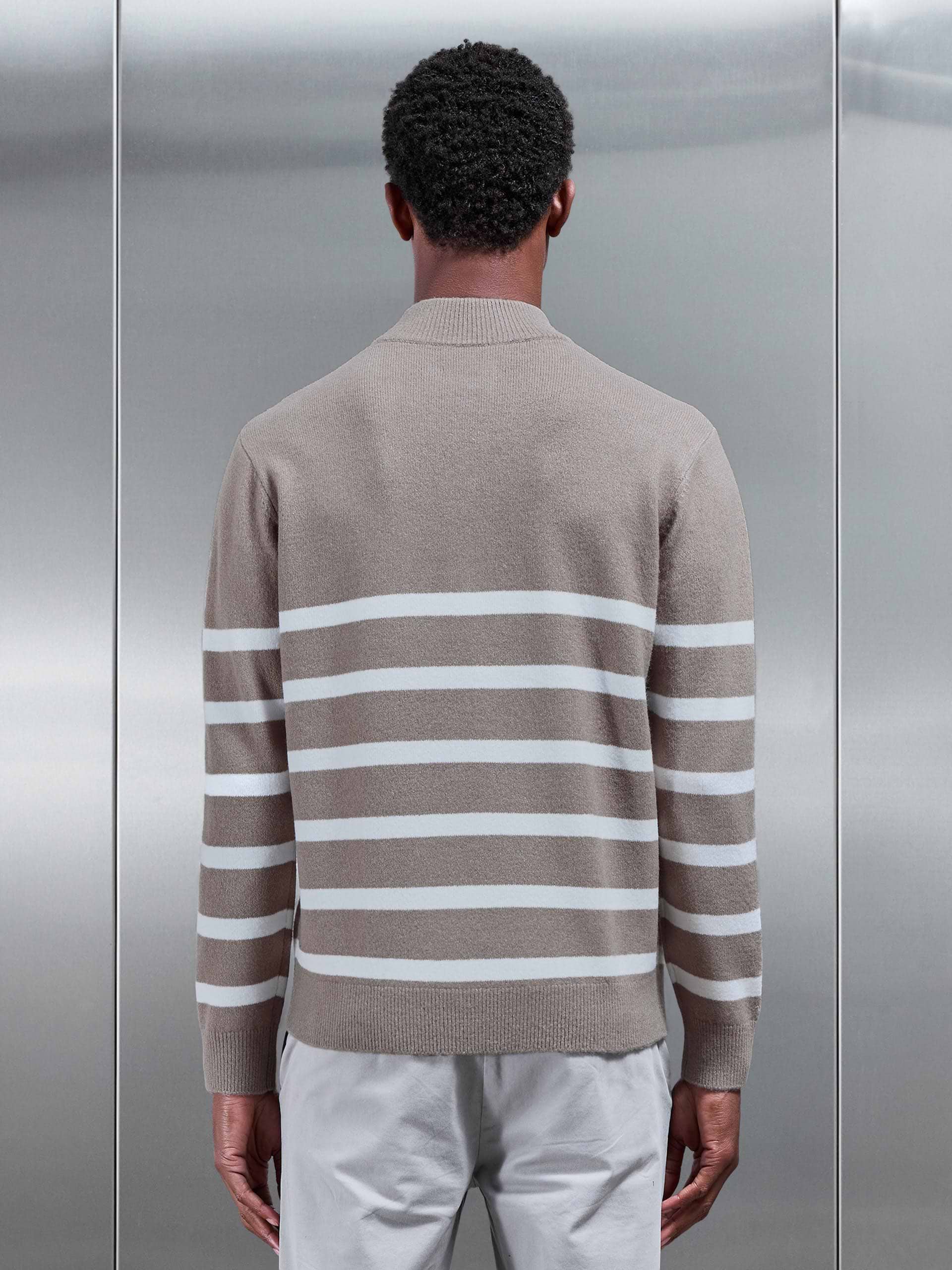 Chunky Wool Stripe Half Zip in Taupe