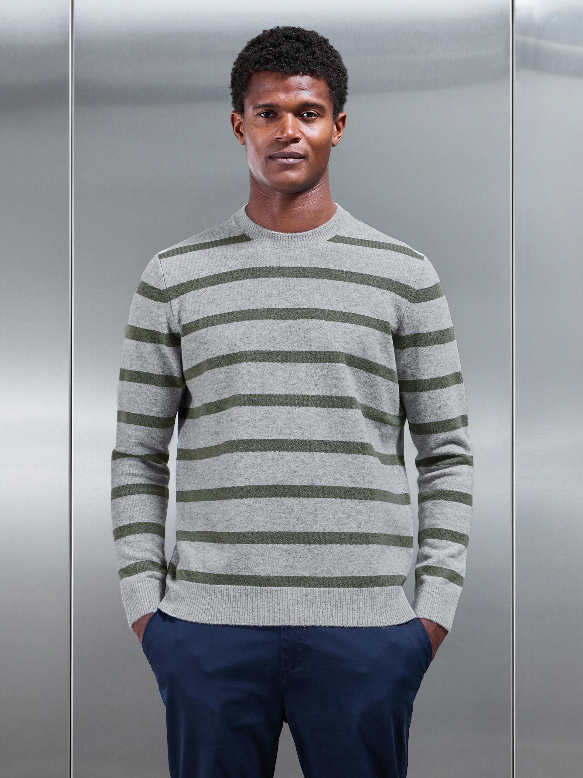 Mens Chunky Wool Stripe Sweatshirt in Marl Grey