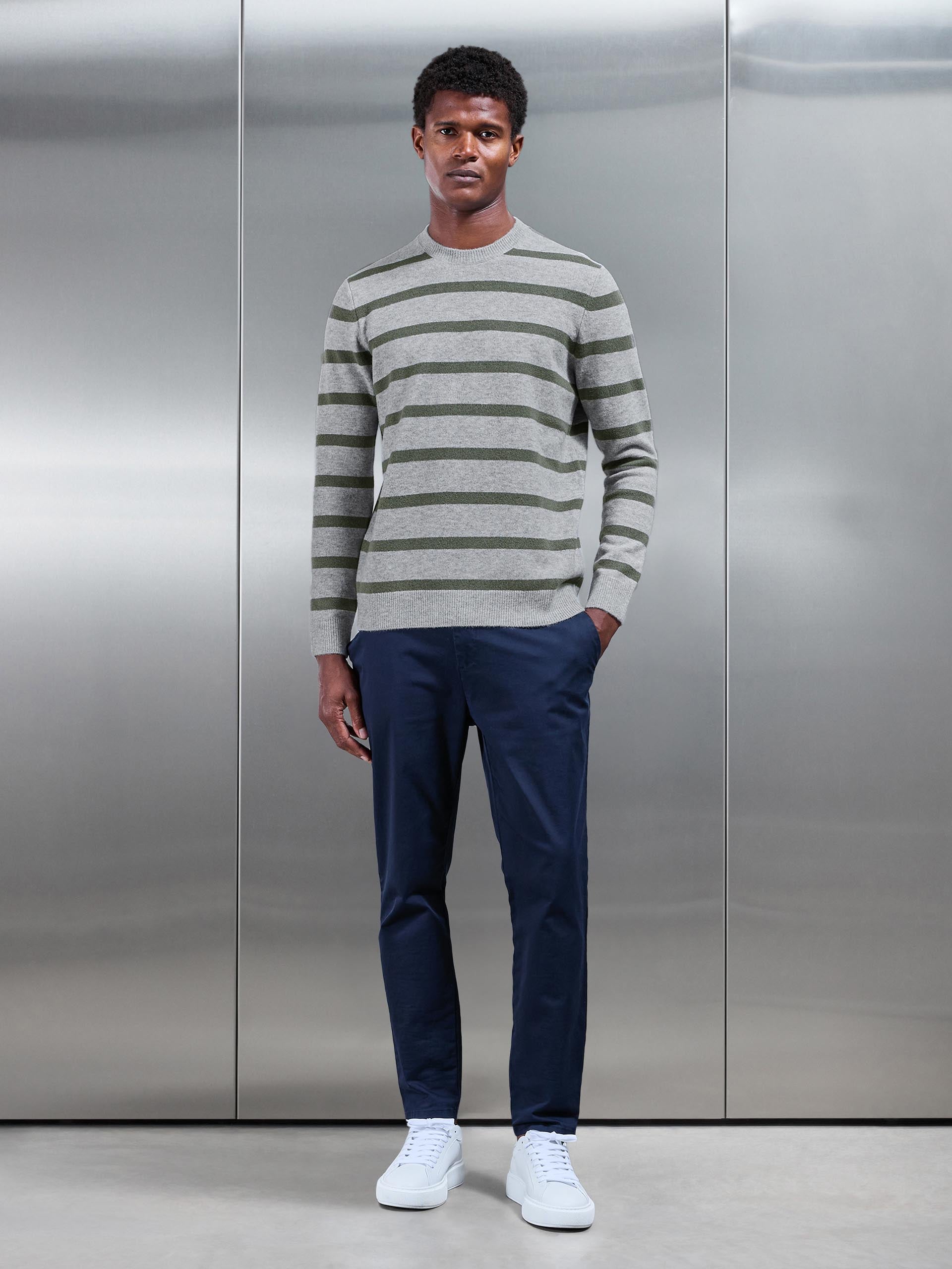 Mens Chunky Wool Stripe Sweatshirt in Marl Grey
