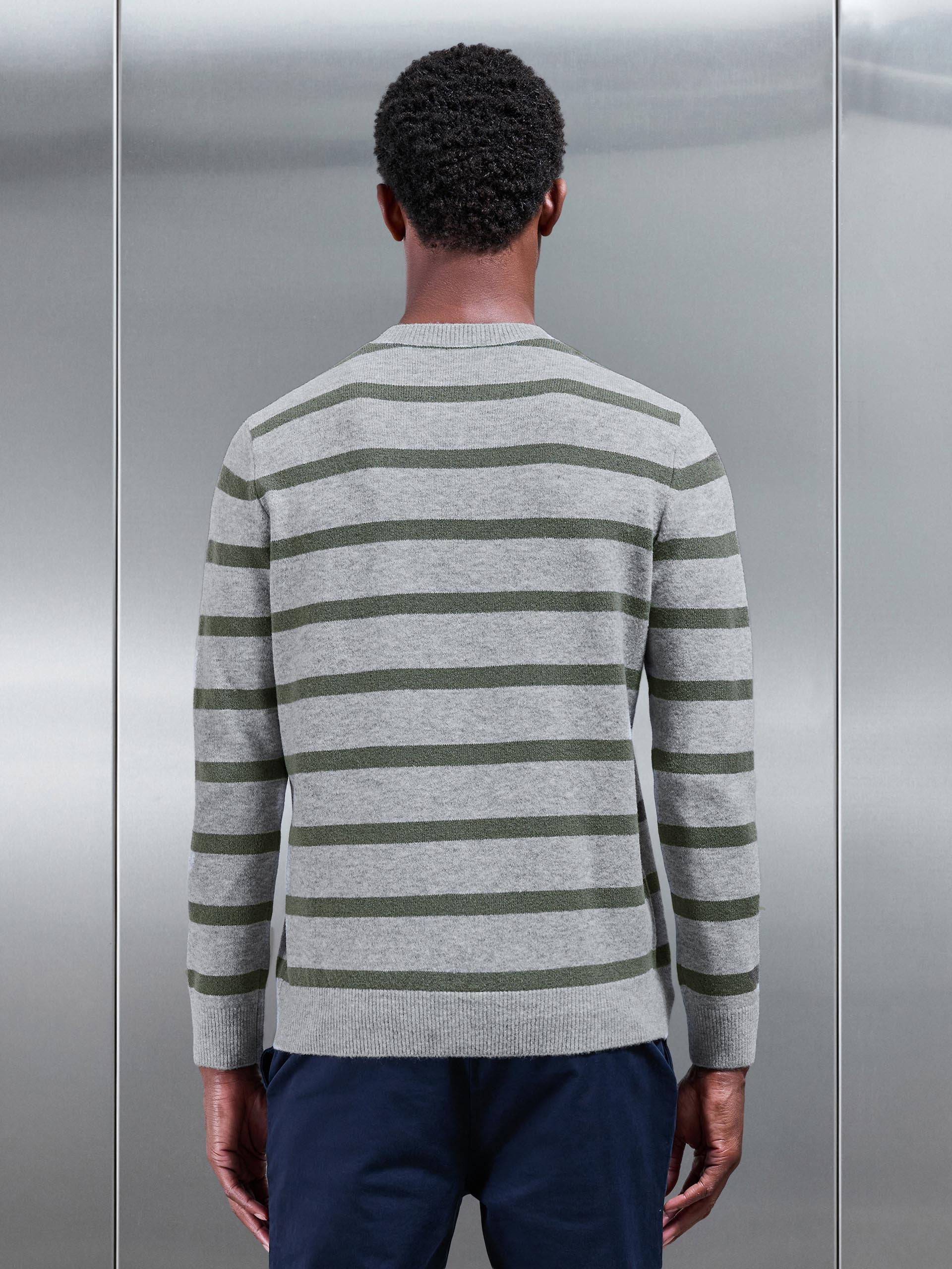 Mens Chunky Wool Stripe Sweatshirt in Marl Grey