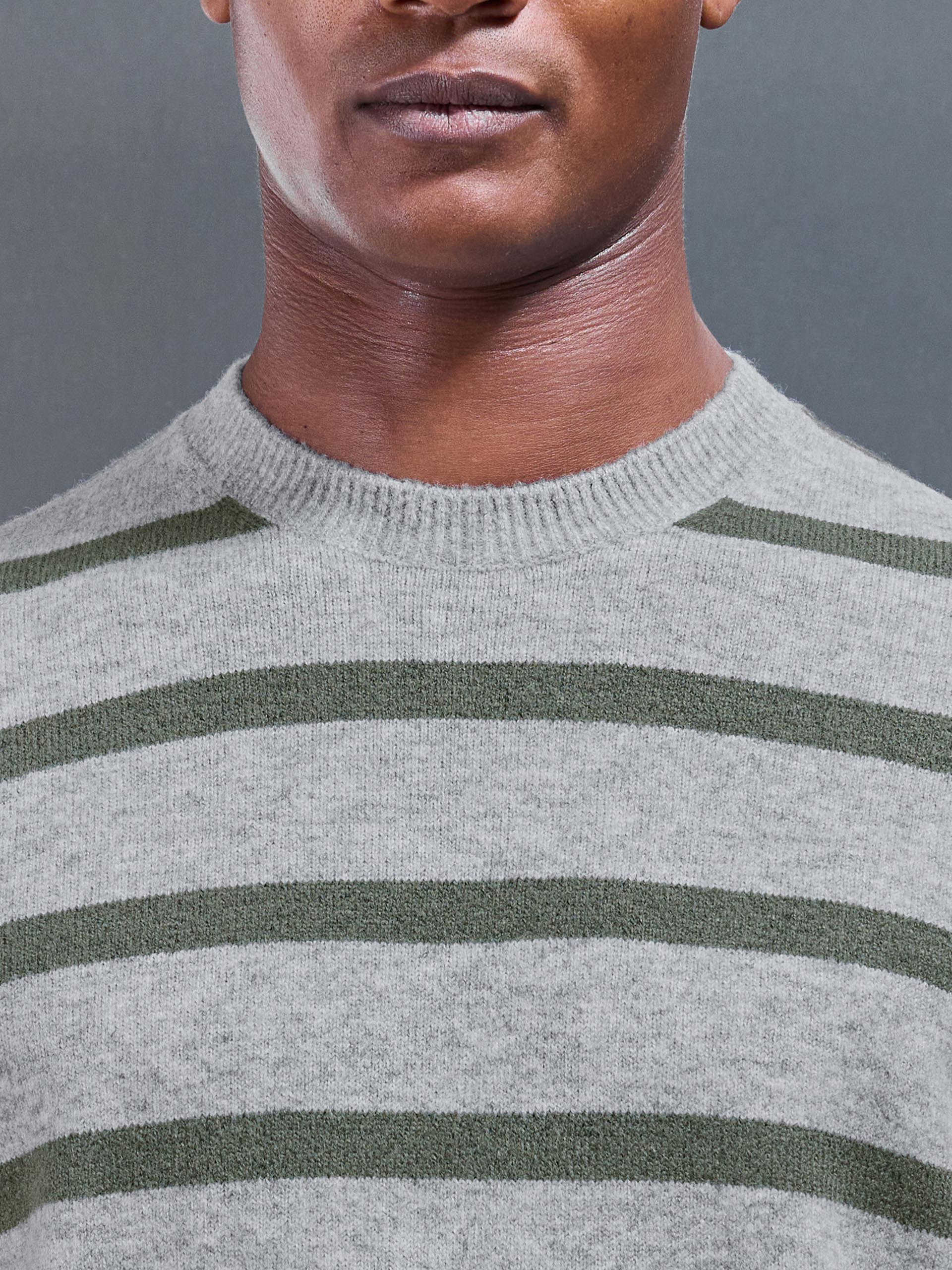 Mens Chunky Wool Stripe Sweatshirt in Marl Grey