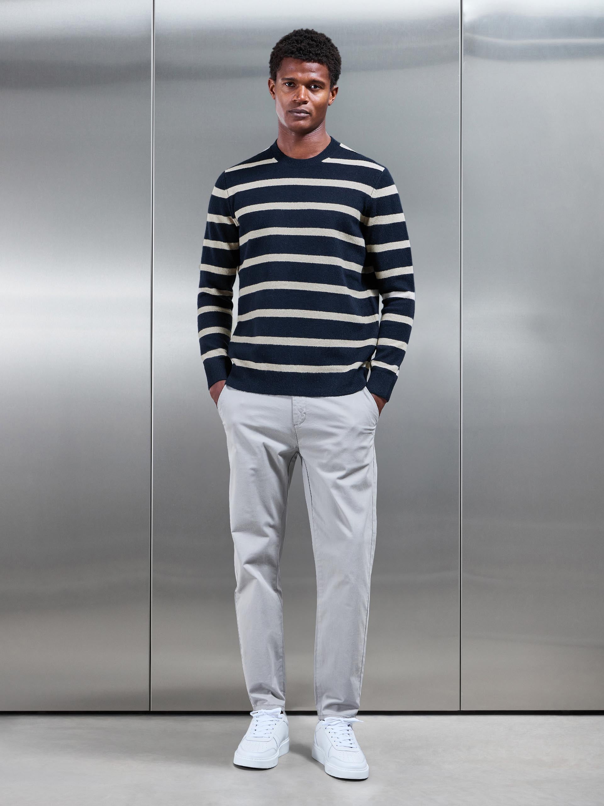 Mens Chunky Wool Stripe Sweatshirt in Navy