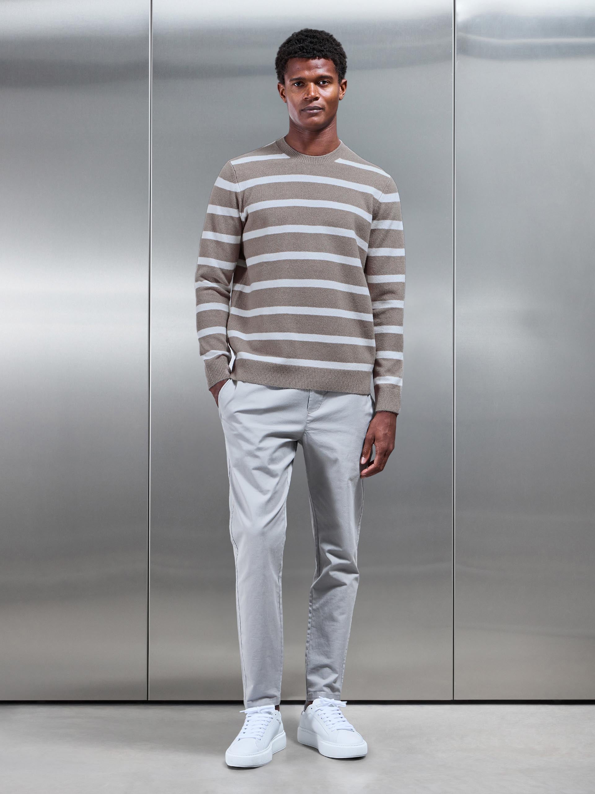 Mens Chunky Wool Stripe Sweatshirt in Taupe