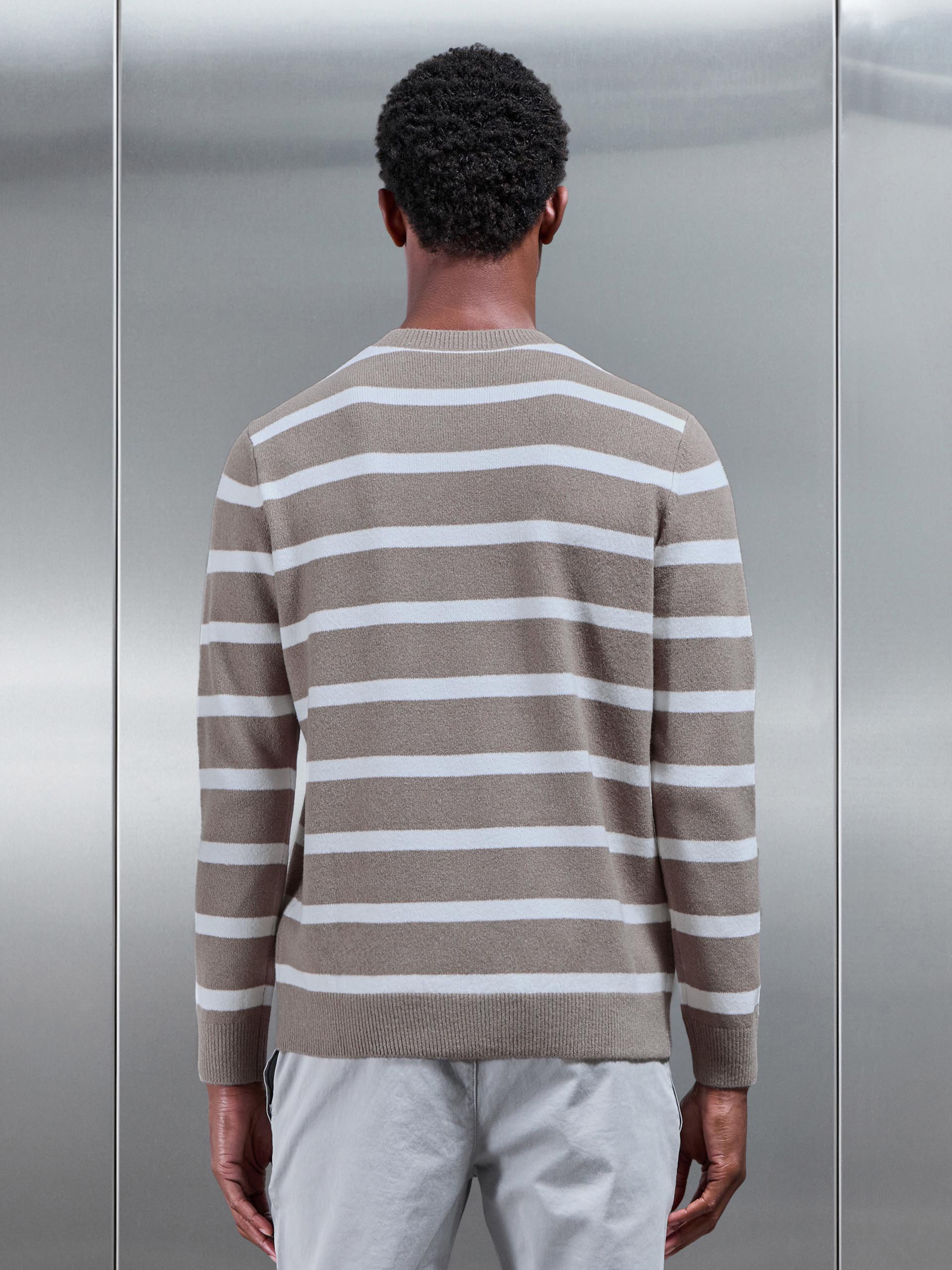 Mens Chunky Wool Stripe Sweatshirt in Taupe