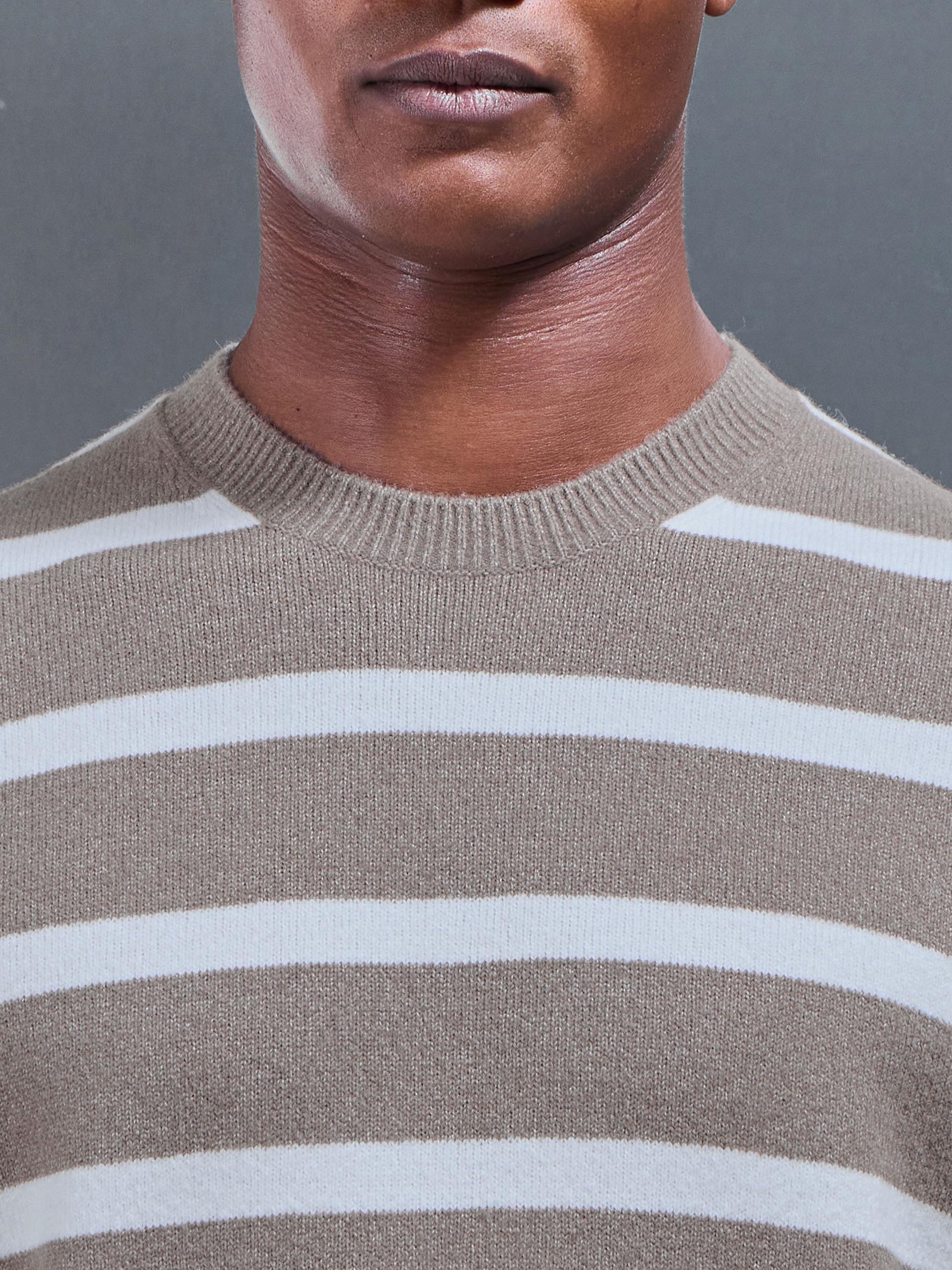 Mens Chunky Wool Stripe Sweatshirt in Taupe
