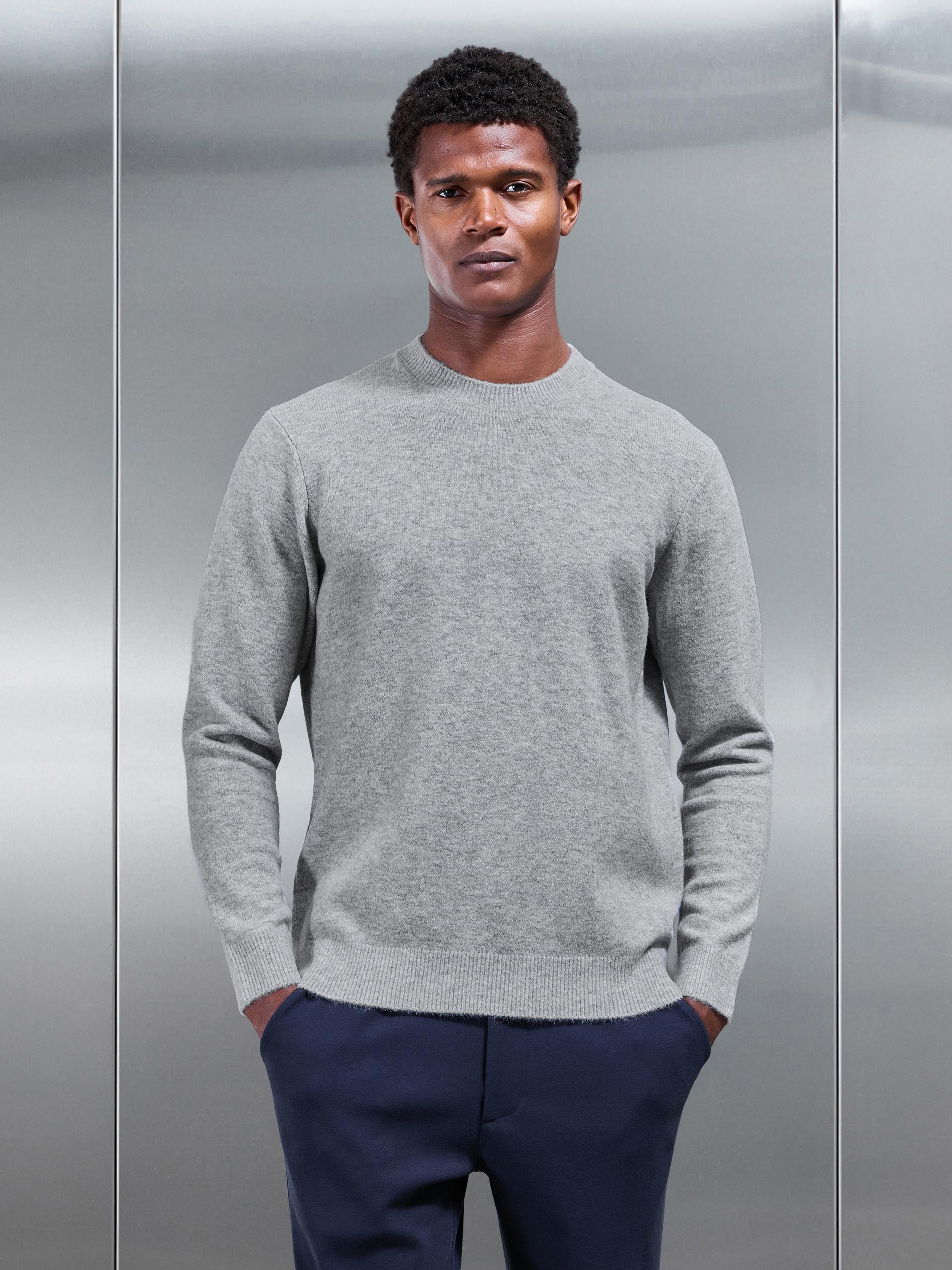 Mens Chunky Wool Sweatshirt in Marl Grey