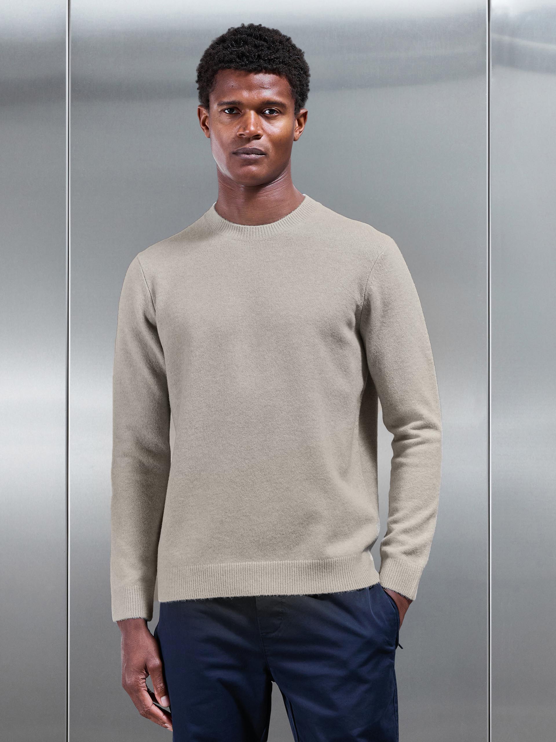 Mens Chunky Wool Sweatshirt in Stone