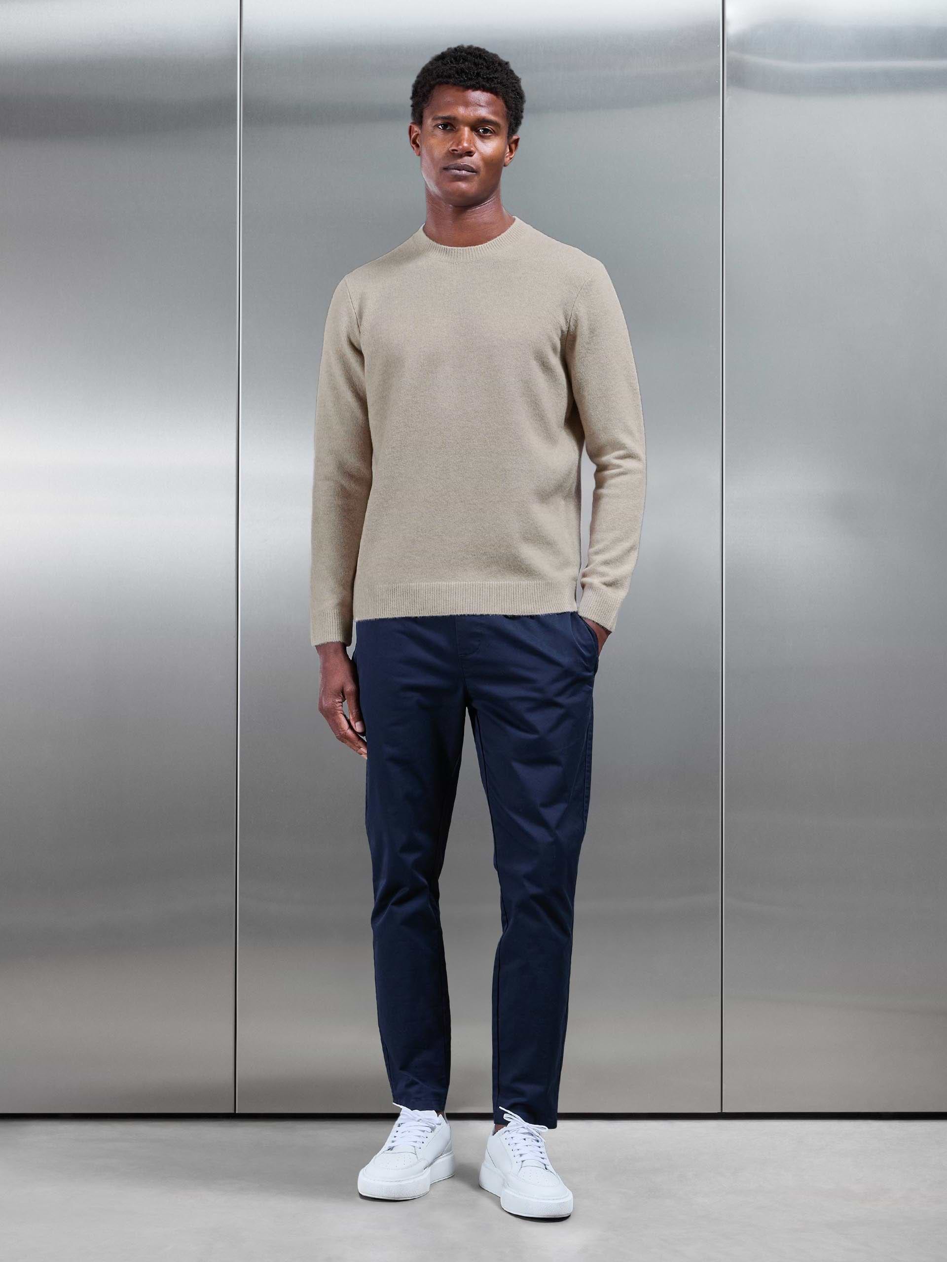 Mens Chunky Wool Sweatshirt in Stone