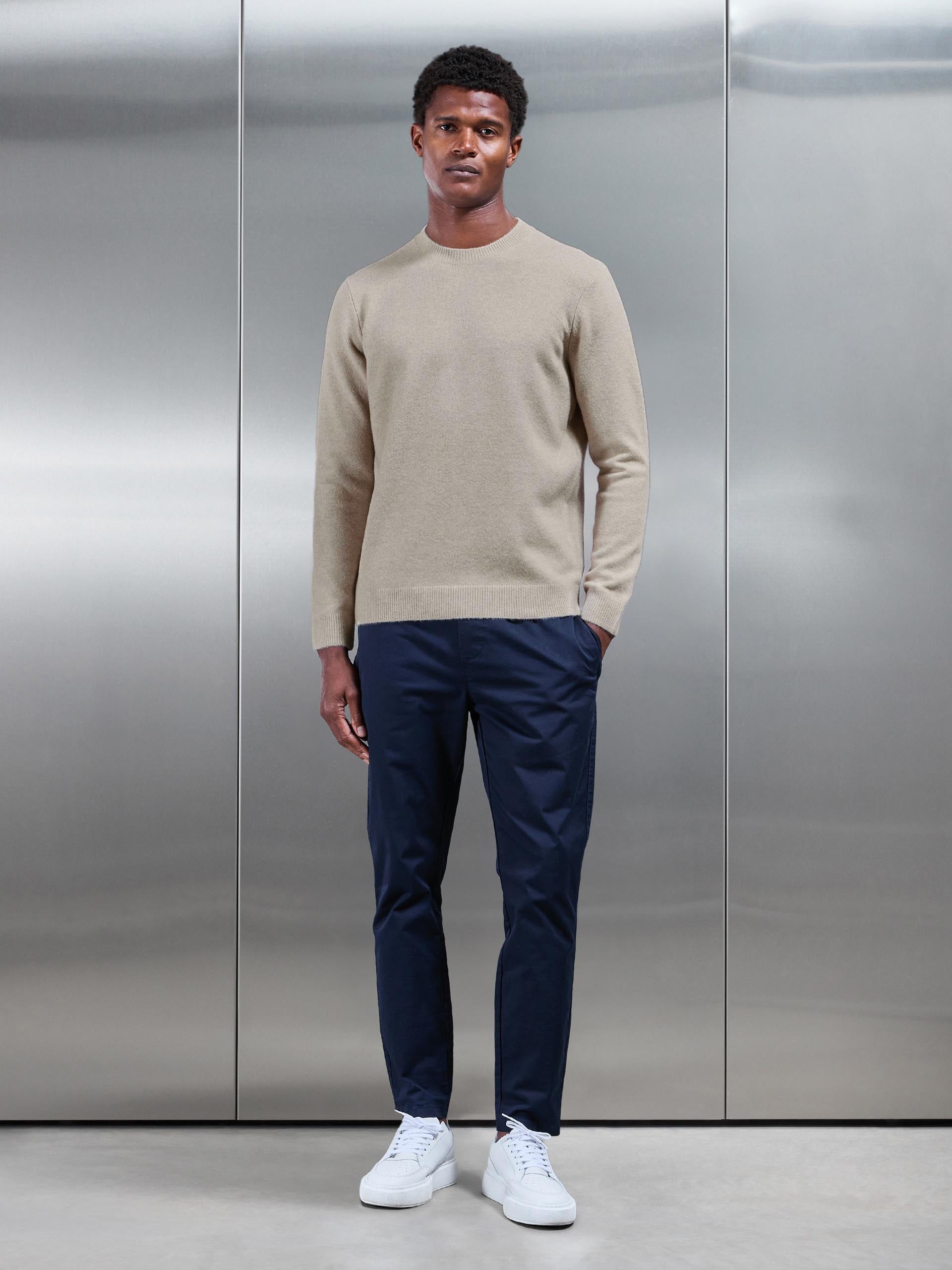Mens Chunky Wool Sweatshirt in Stone