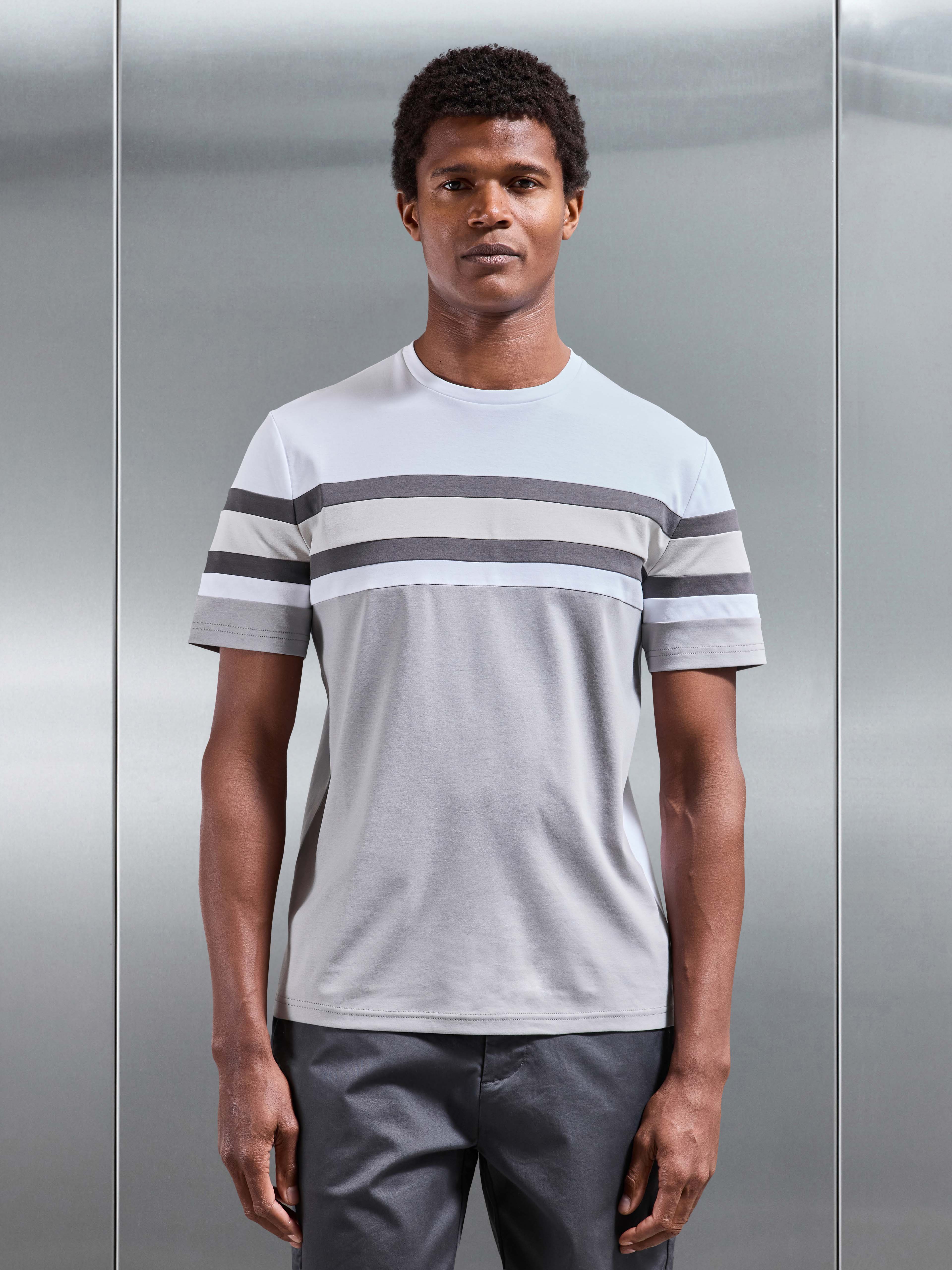 Colour Block Mercerised T-Shirt in Mid Grey