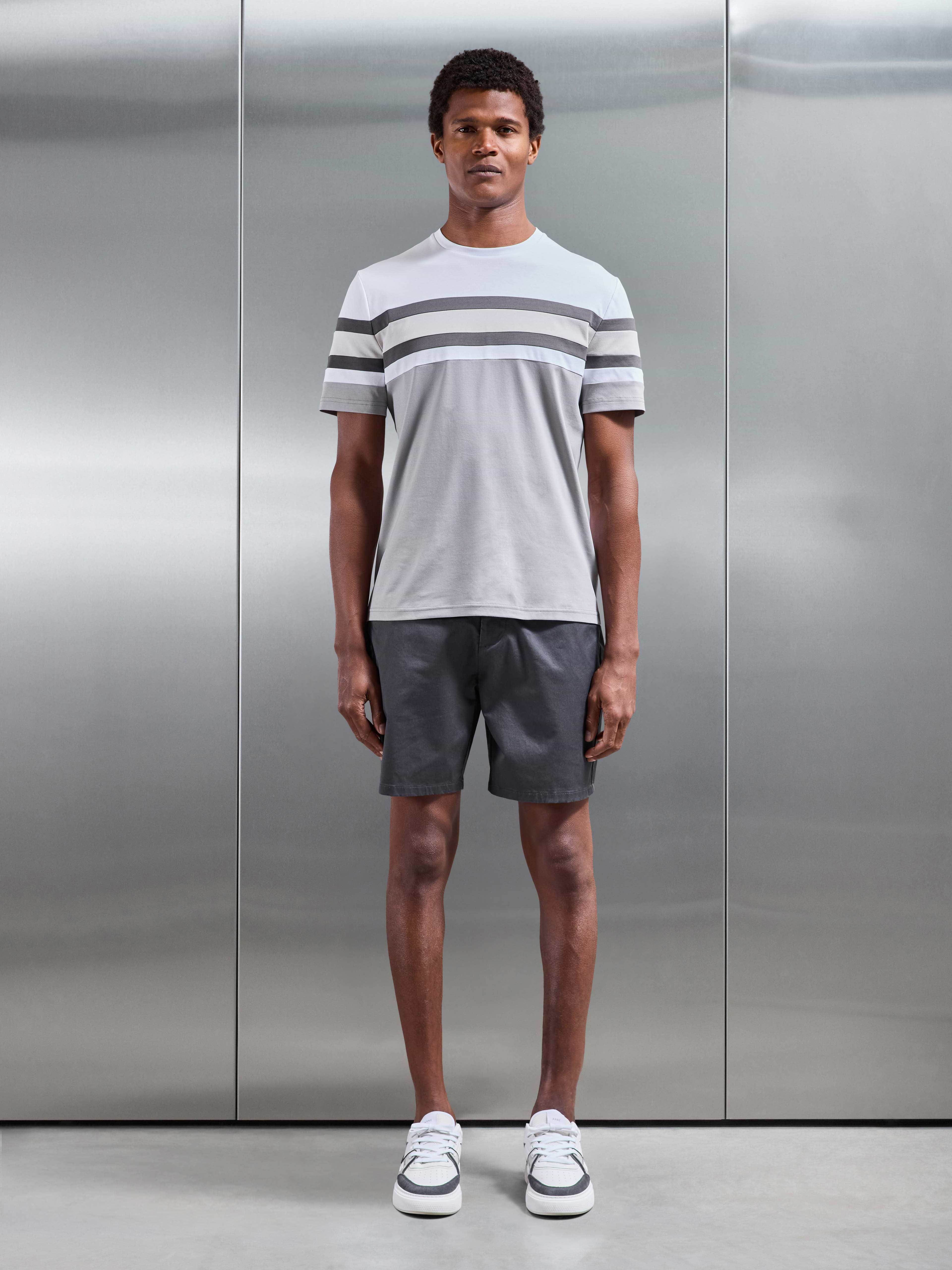 Mens Colour Block Mercerised T-Shirt in Mid Grey