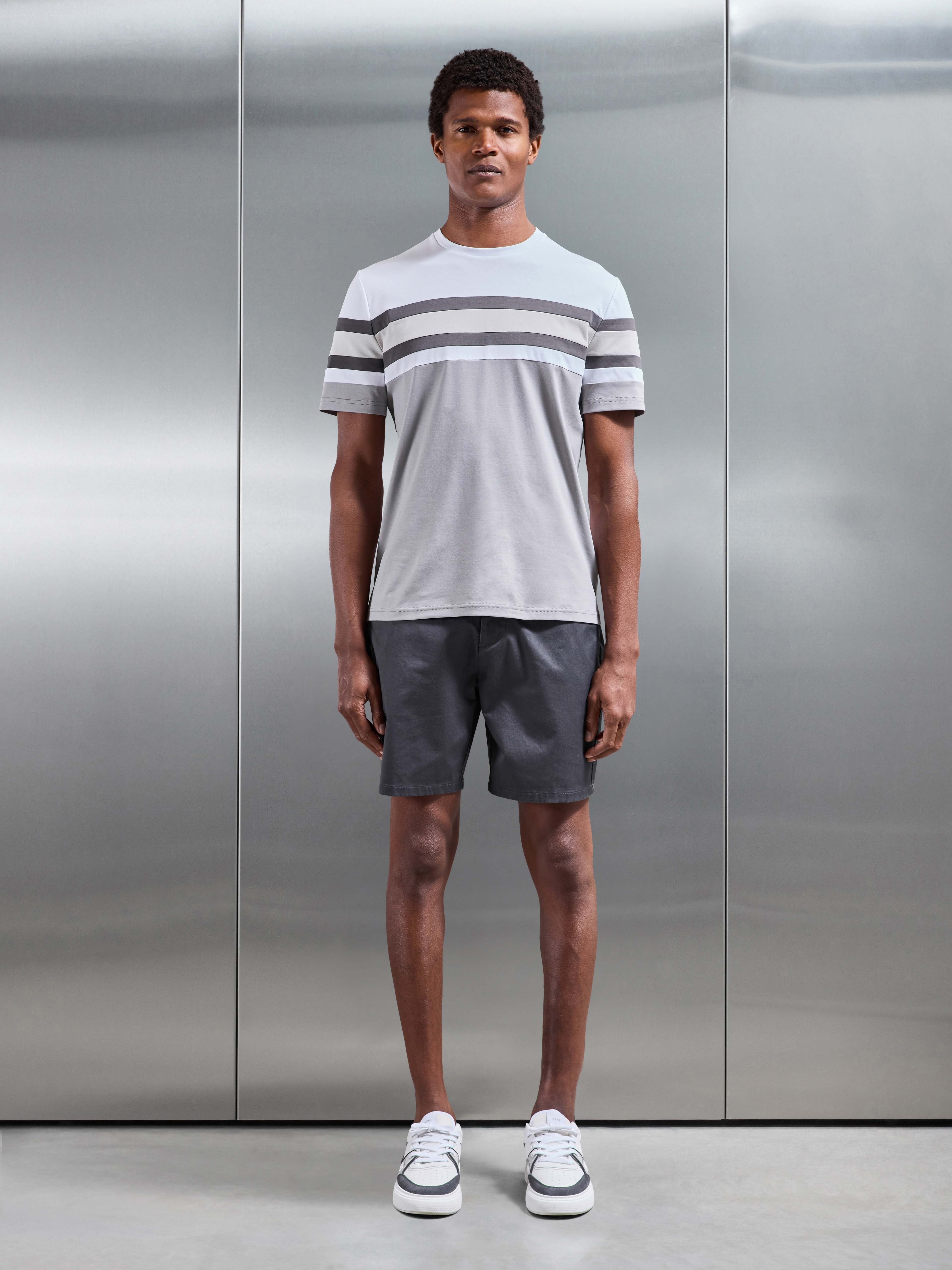 Mens Colour Block Mercerised T-Shirt in Mid Grey