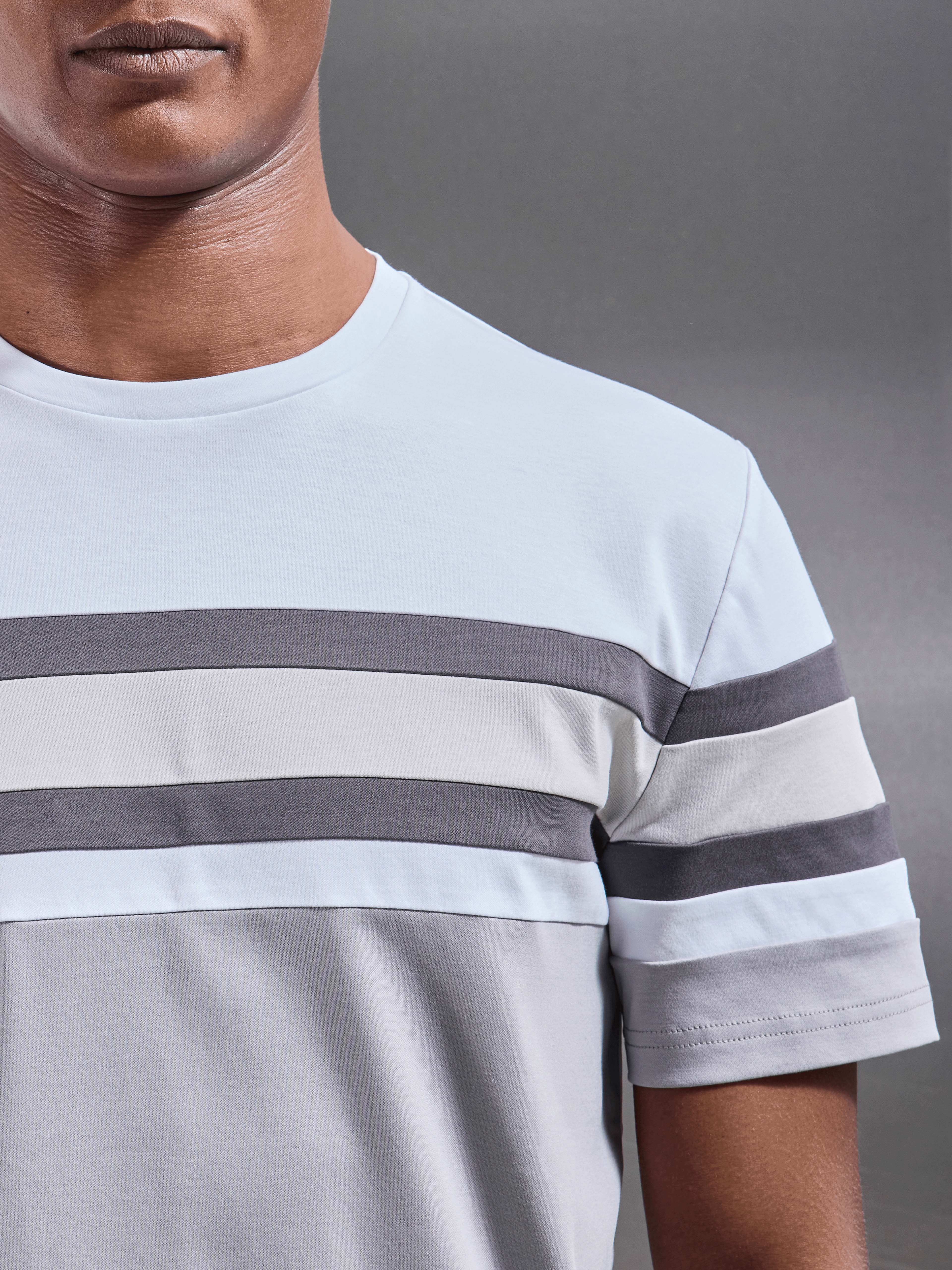 Mens Colour Block Mercerised T-Shirt in Mid Grey
