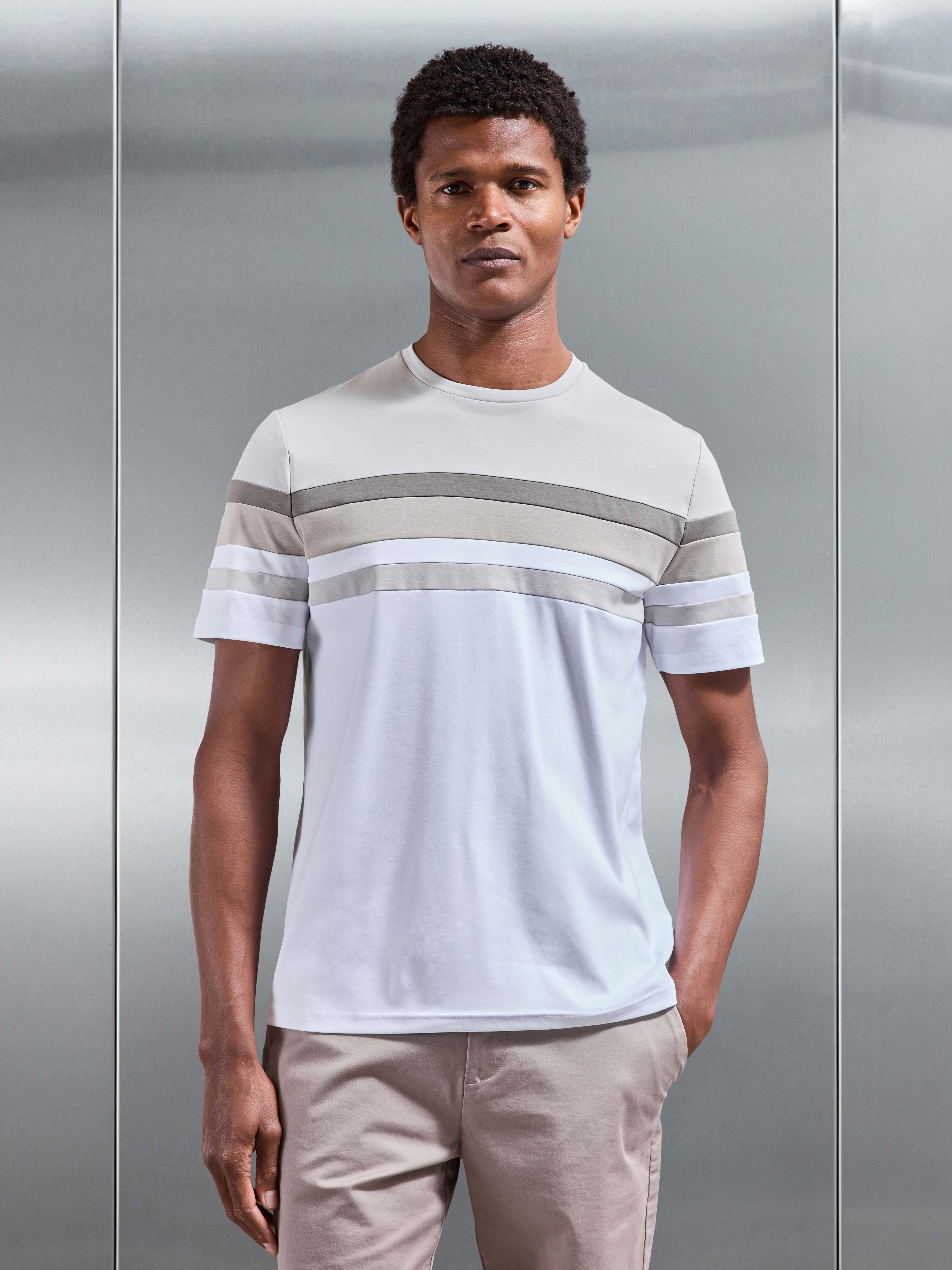 Mens Colour Block Mercerised T-Shirt in Stone