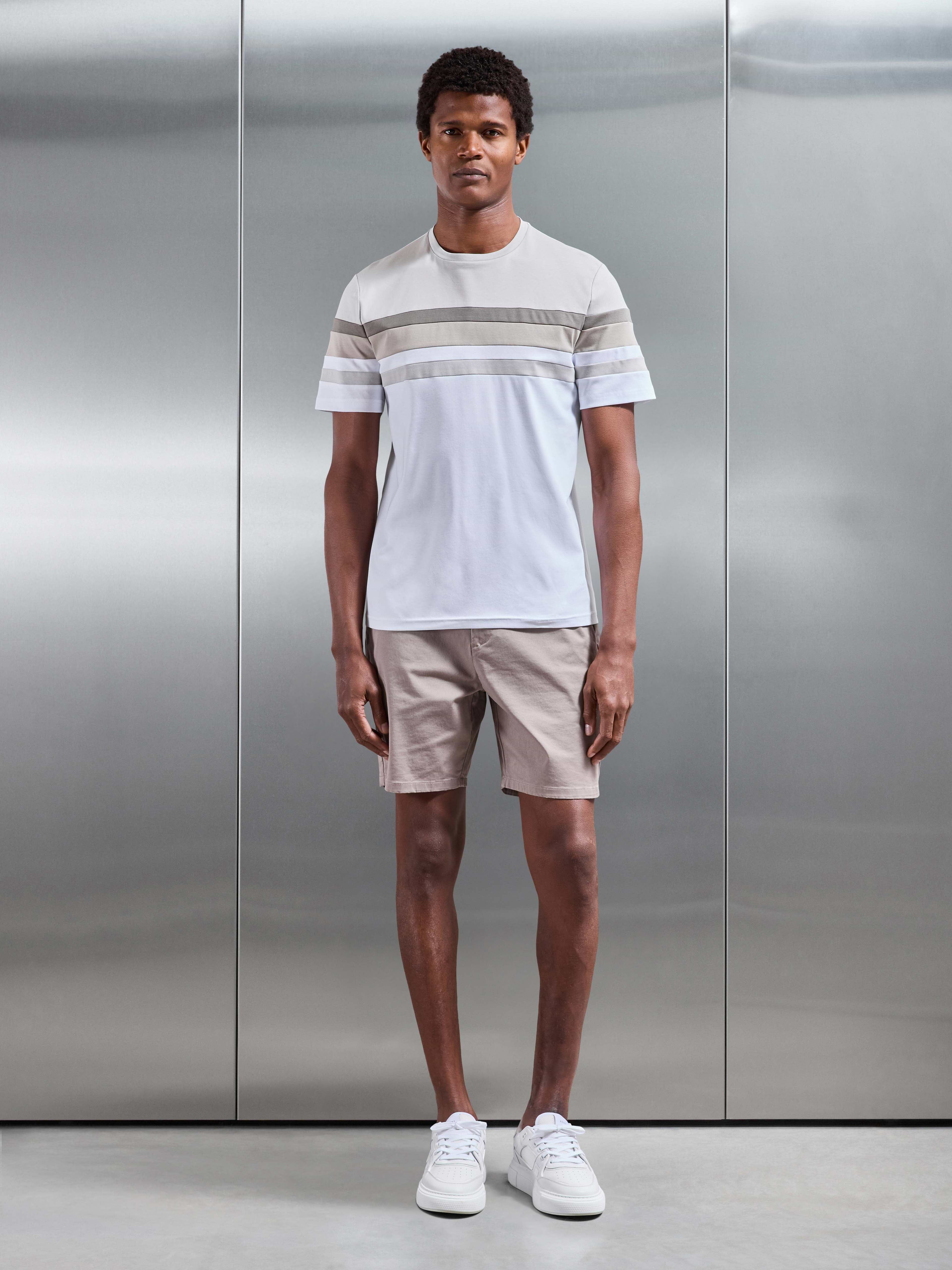 Mens Colour Block Mercerised T-Shirt in Stone