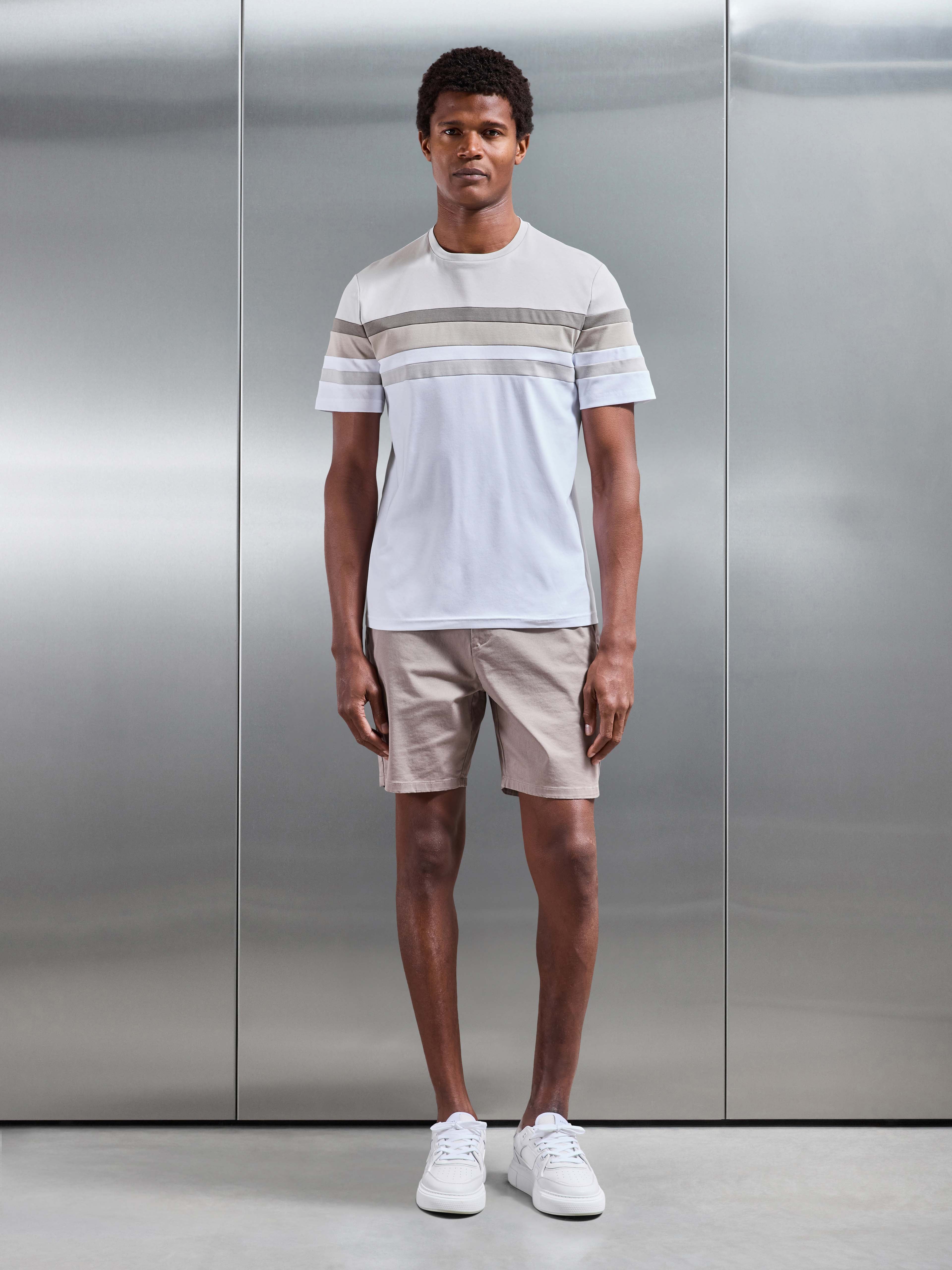 Mens Colour Block Mercerised T-Shirt in Stone