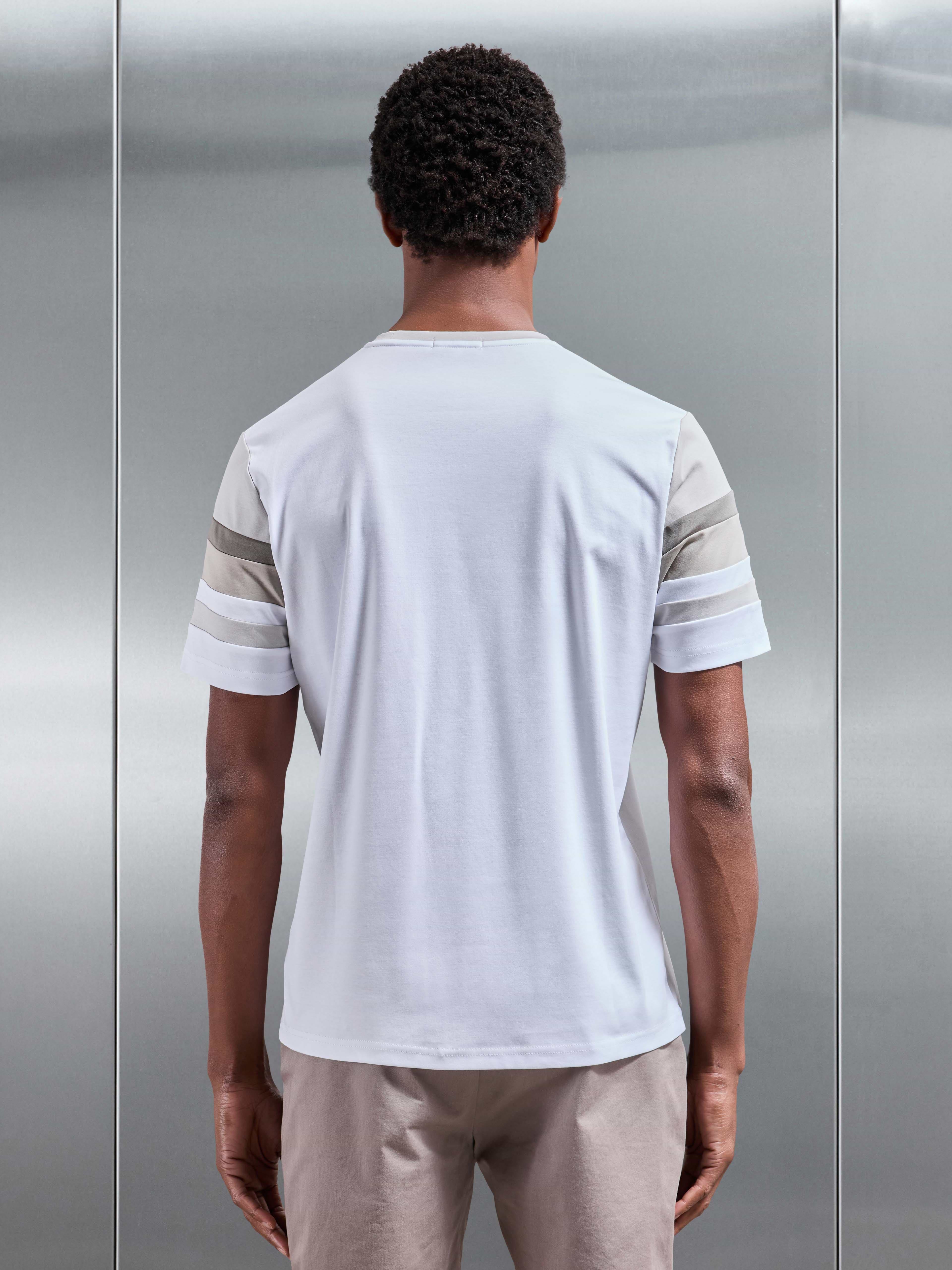 Colour Block Mercerised T-Shirt in Stone