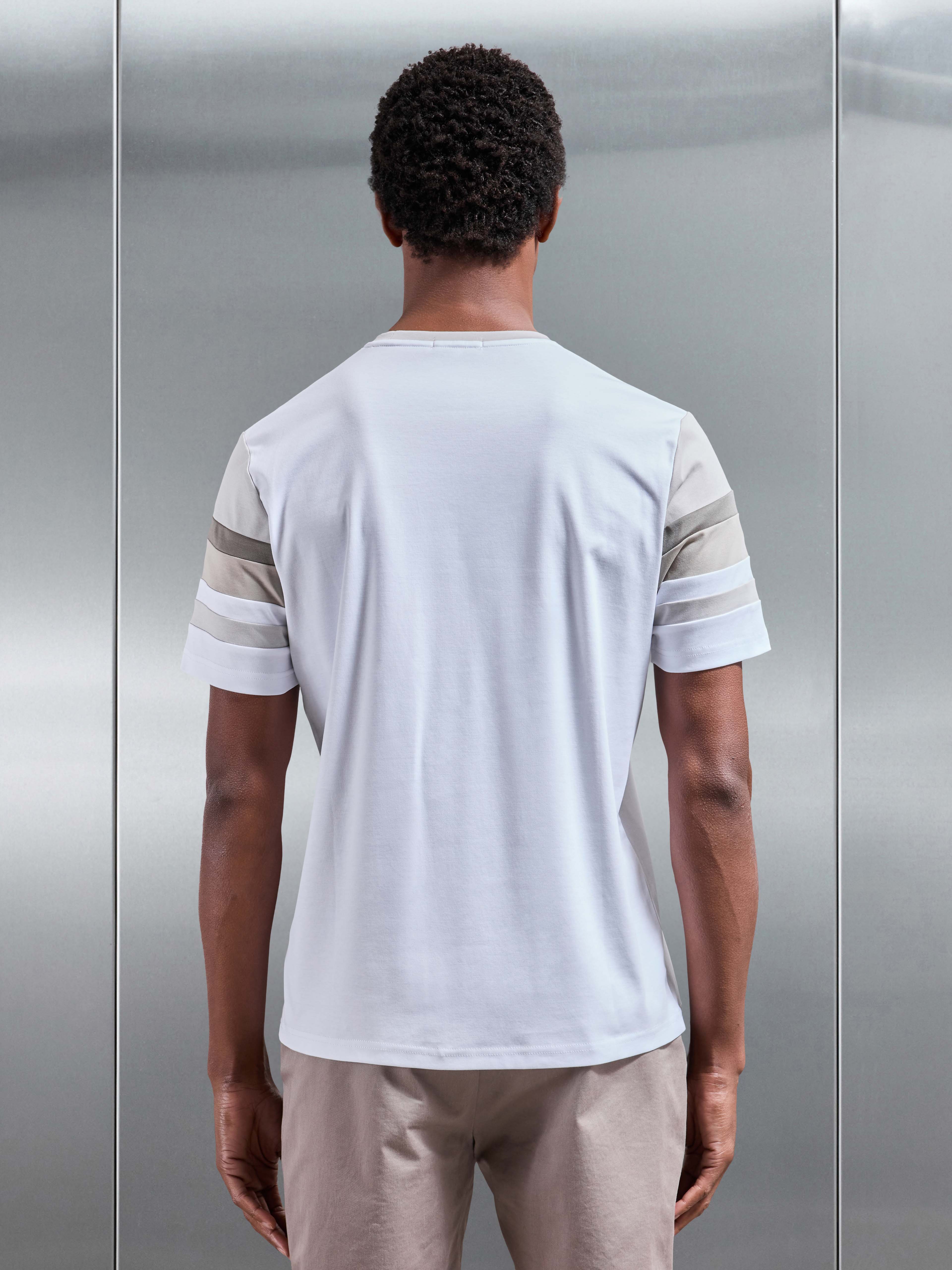 Mens Colour Block Mercerised T-Shirt in Stone