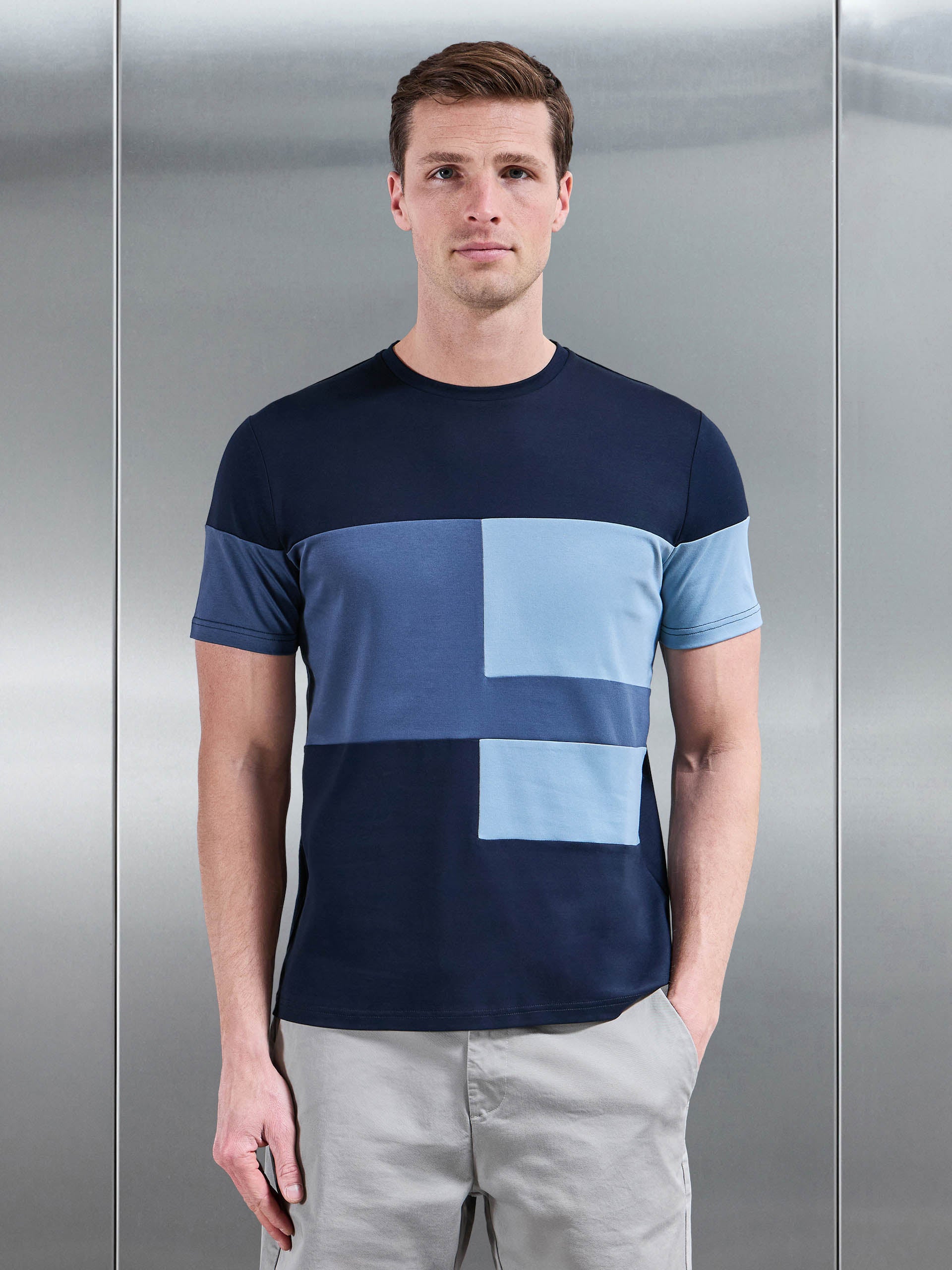 Mens Colour Block T-Shirt in Navy