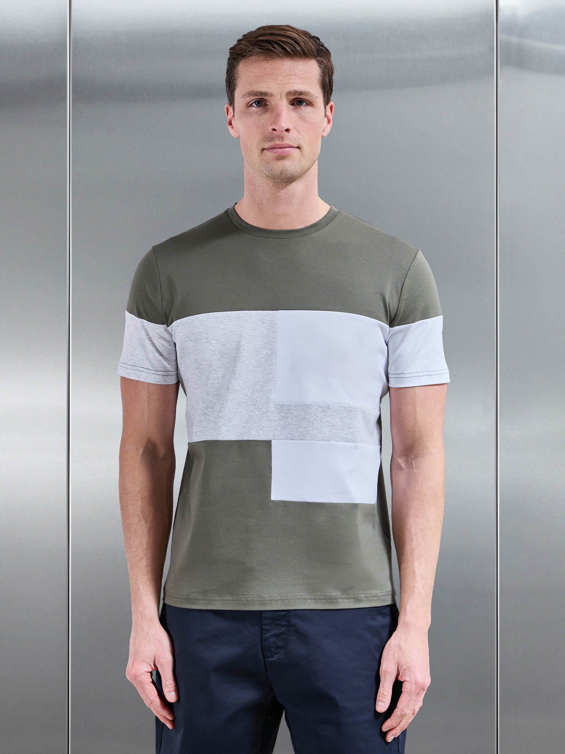 Mens Colour Block T-Shirt in Sage