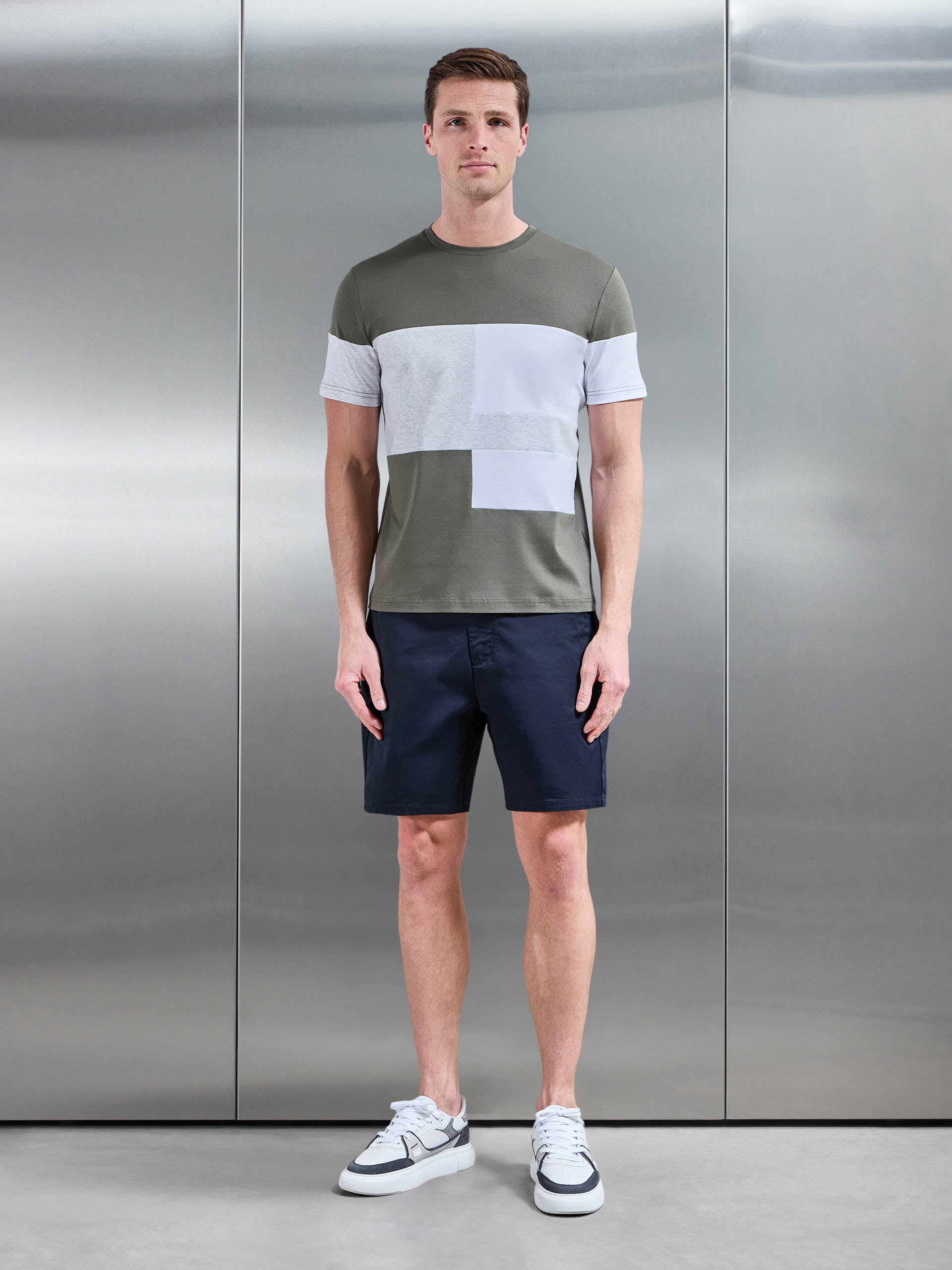 Mens Colour Block T-Shirt in Sage