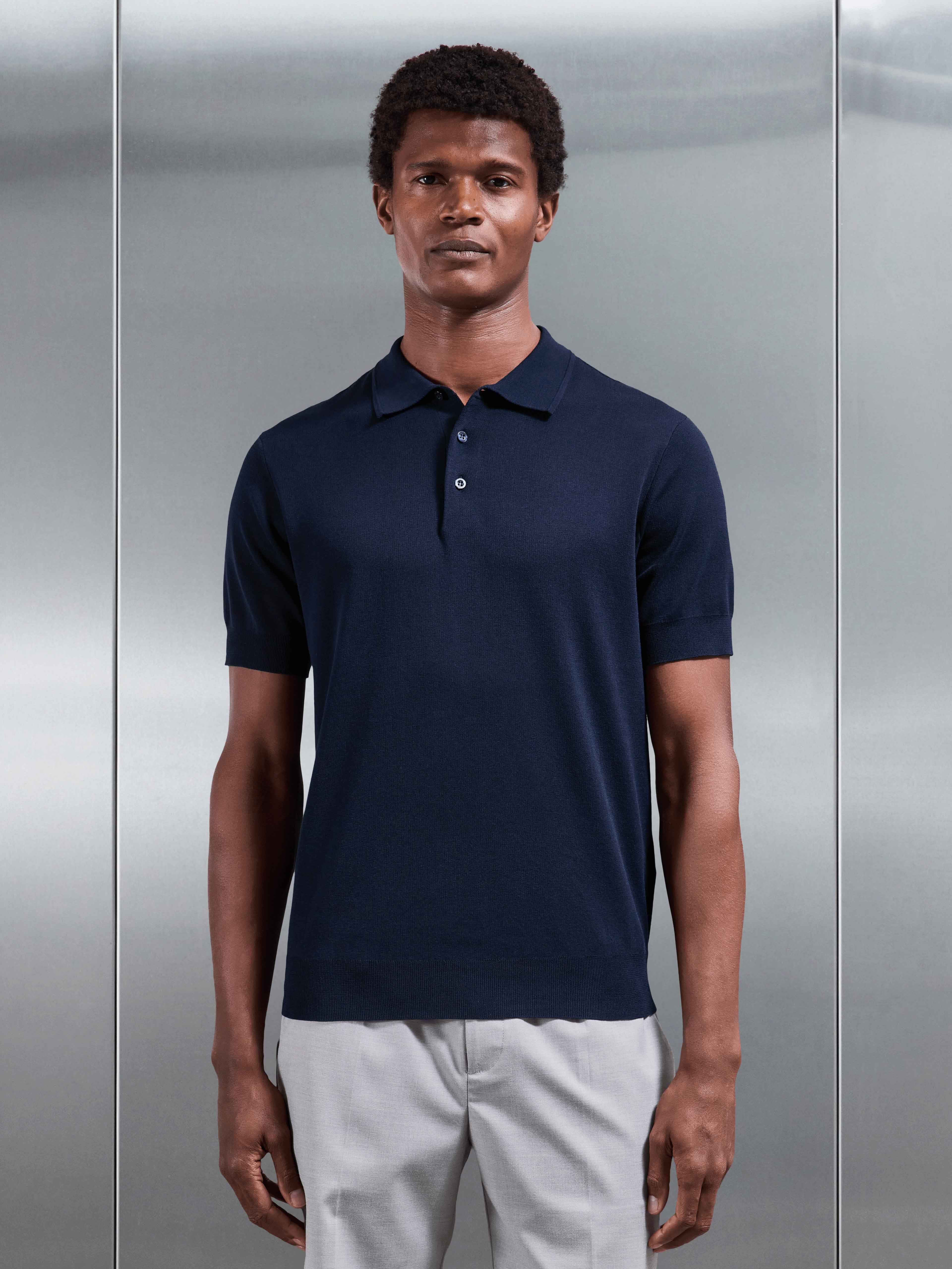 Mens Como Knitted Polo Shirt in Navy