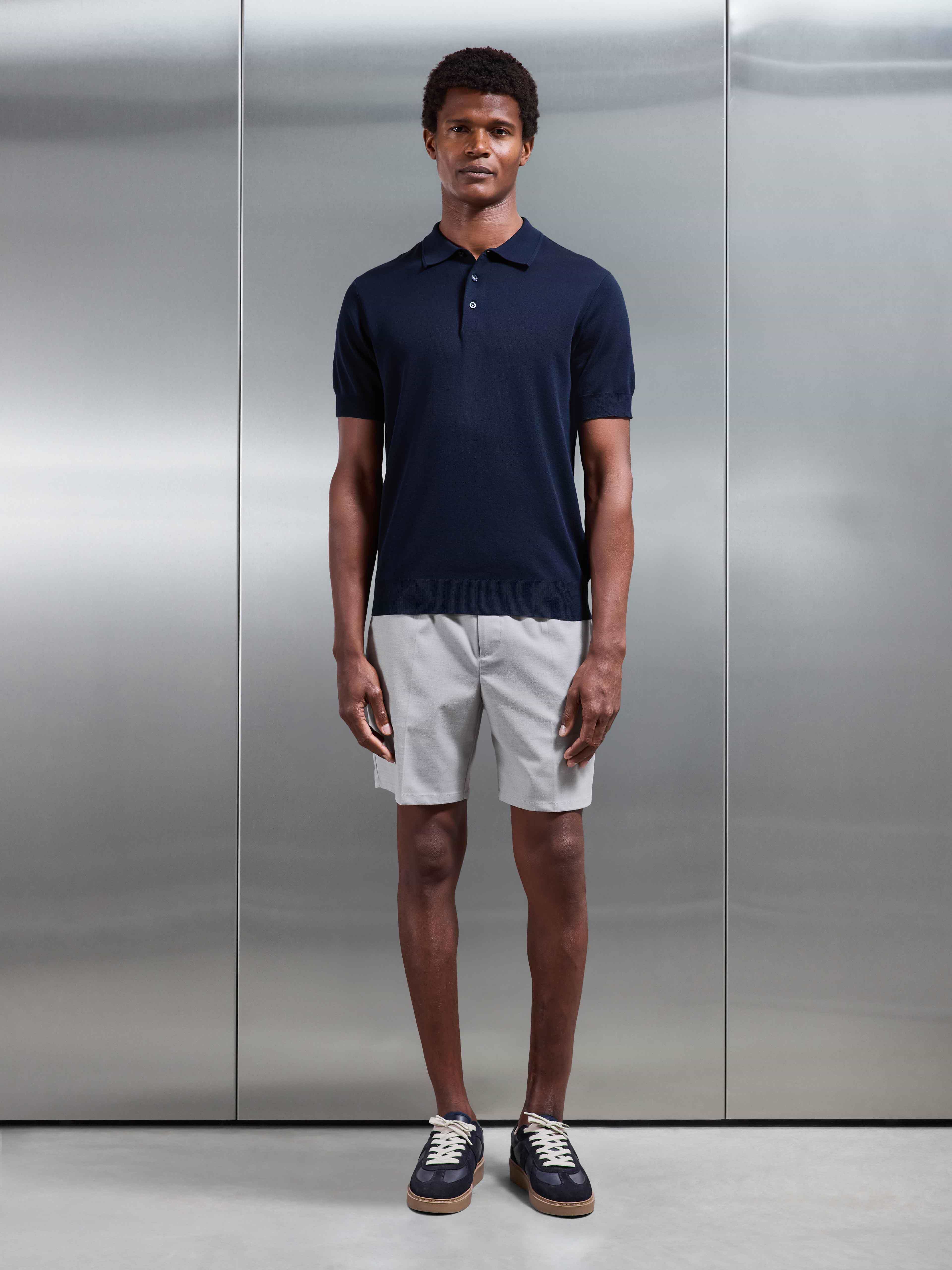 Mens Como Knitted Polo Shirt in Navy