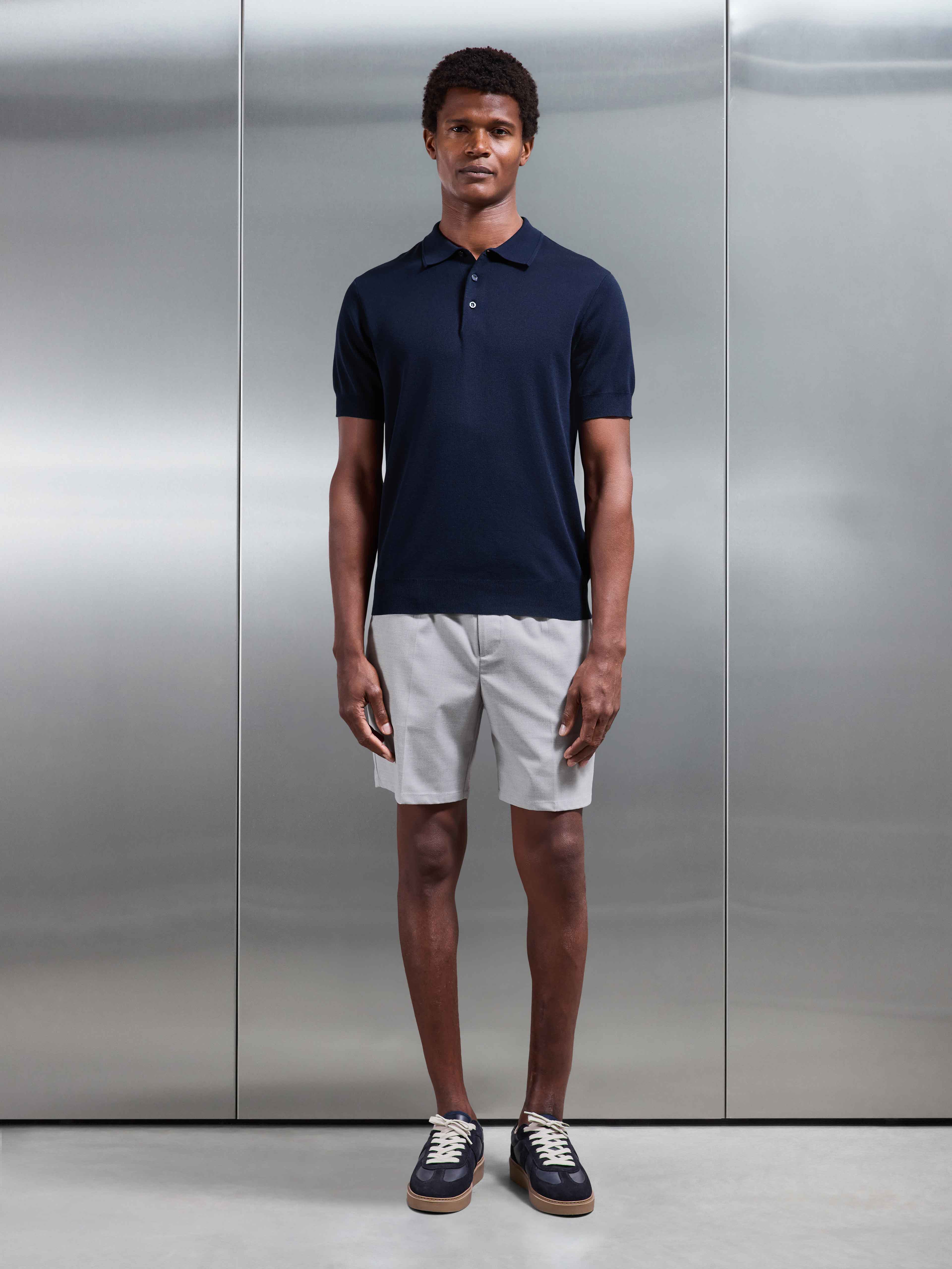 Mens Como Knitted Polo Shirt in Navy