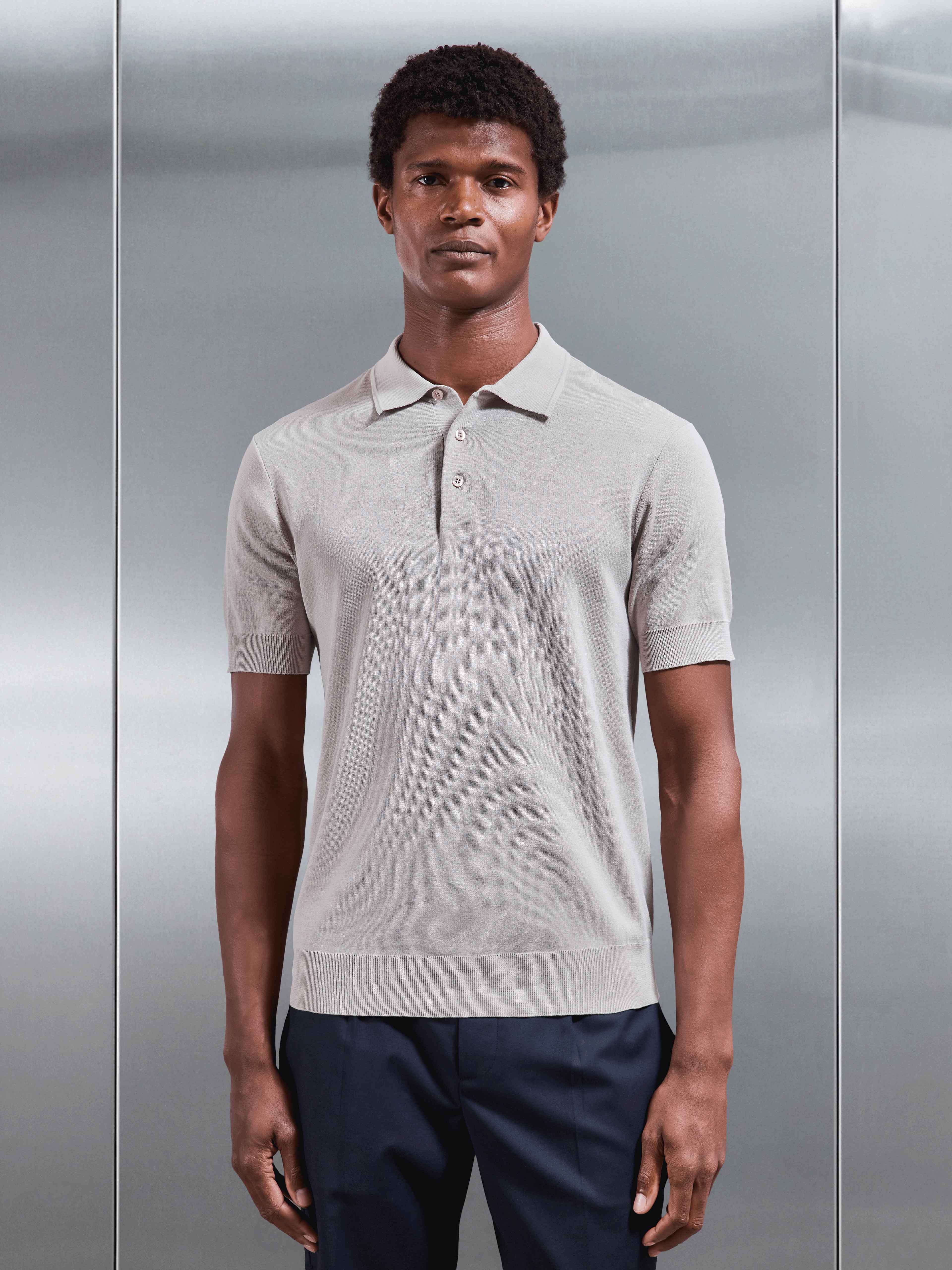 Mens Como Knitted Polo Shirt in Stone