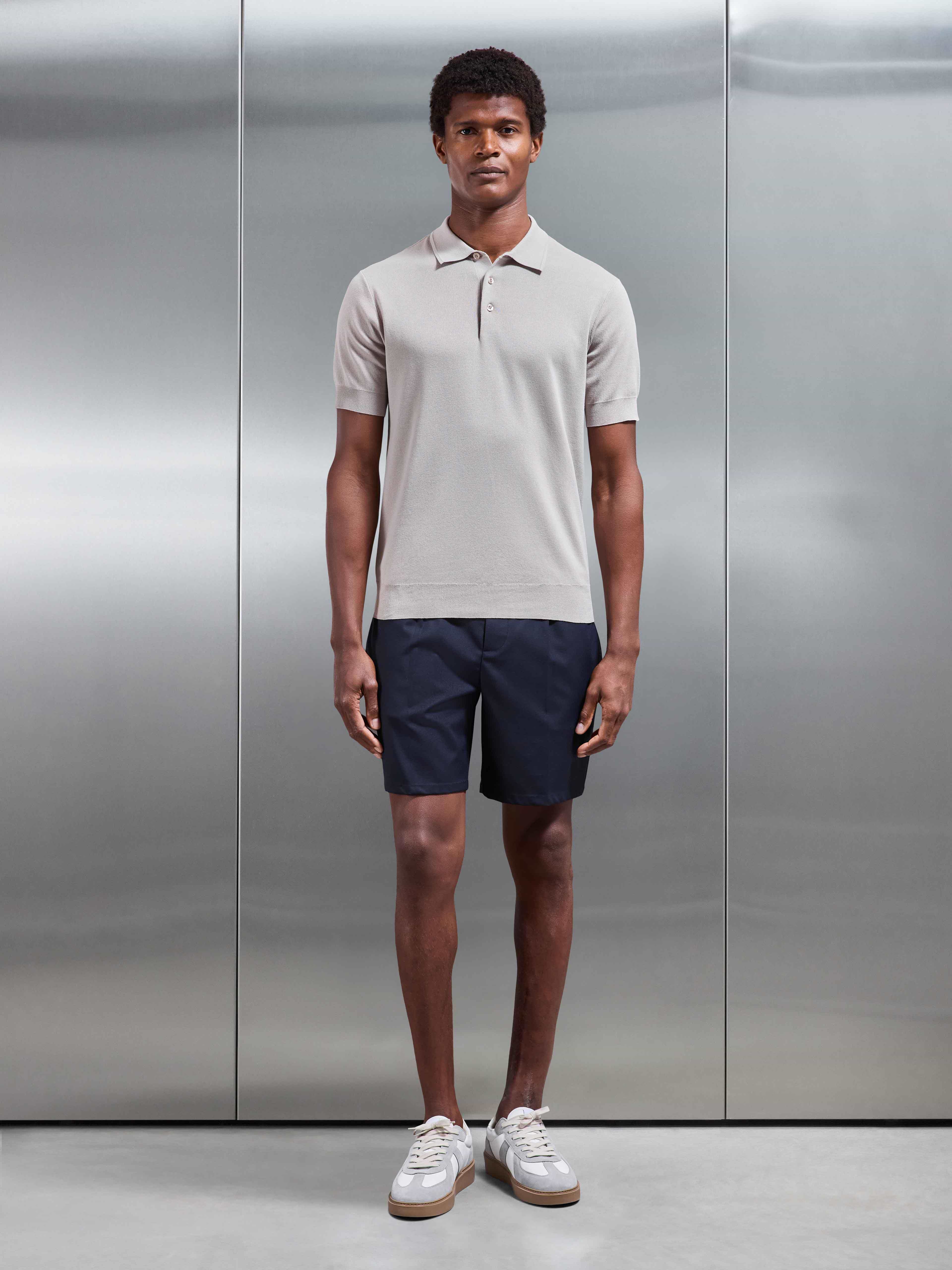 Mens Como Knitted Polo Shirt in Stone