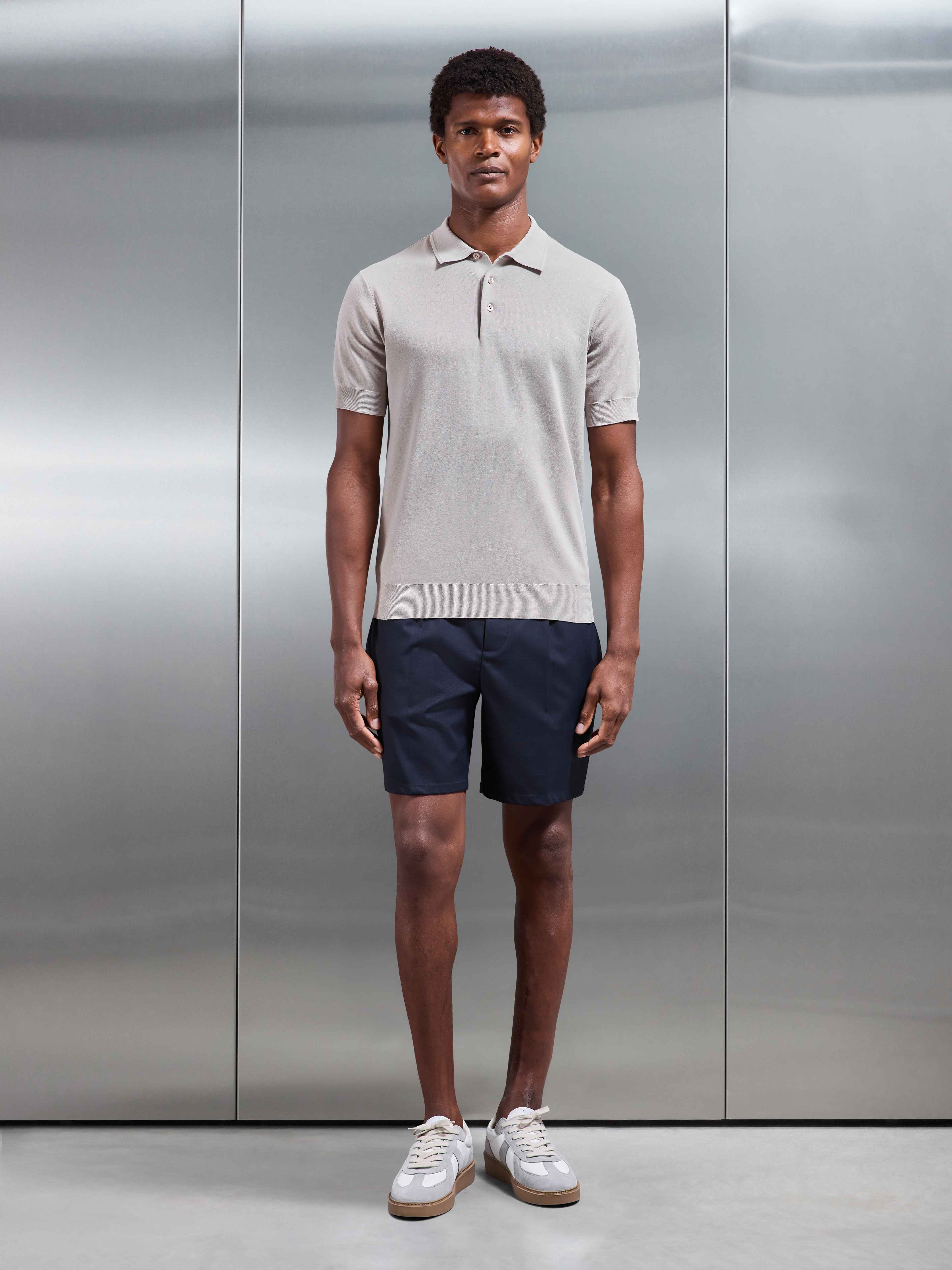 Mens Como Knitted Polo Shirt in Stone
