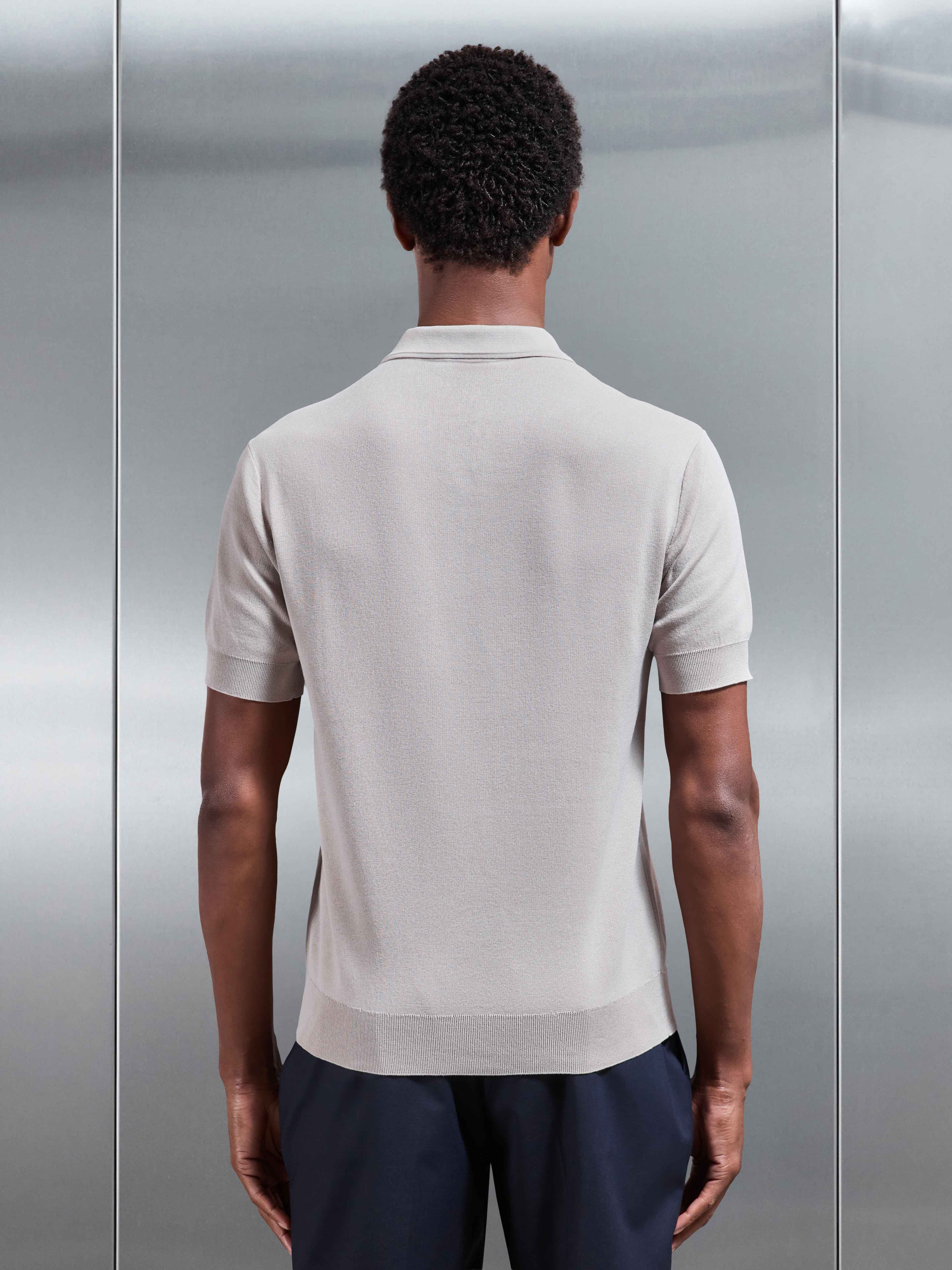 Mens Como Knitted Polo Shirt in Stone