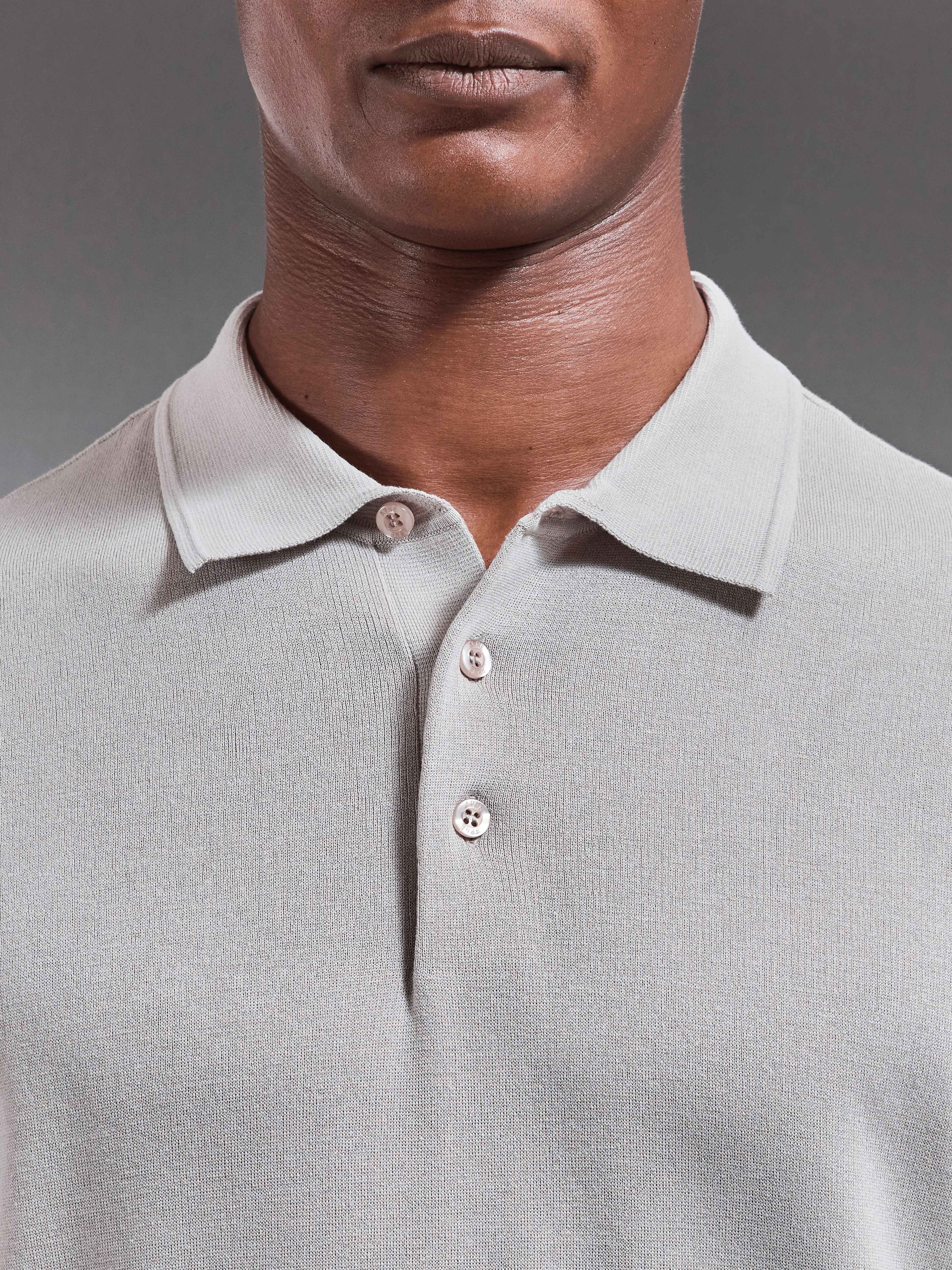 Mens Como Knitted Polo Shirt in Stone