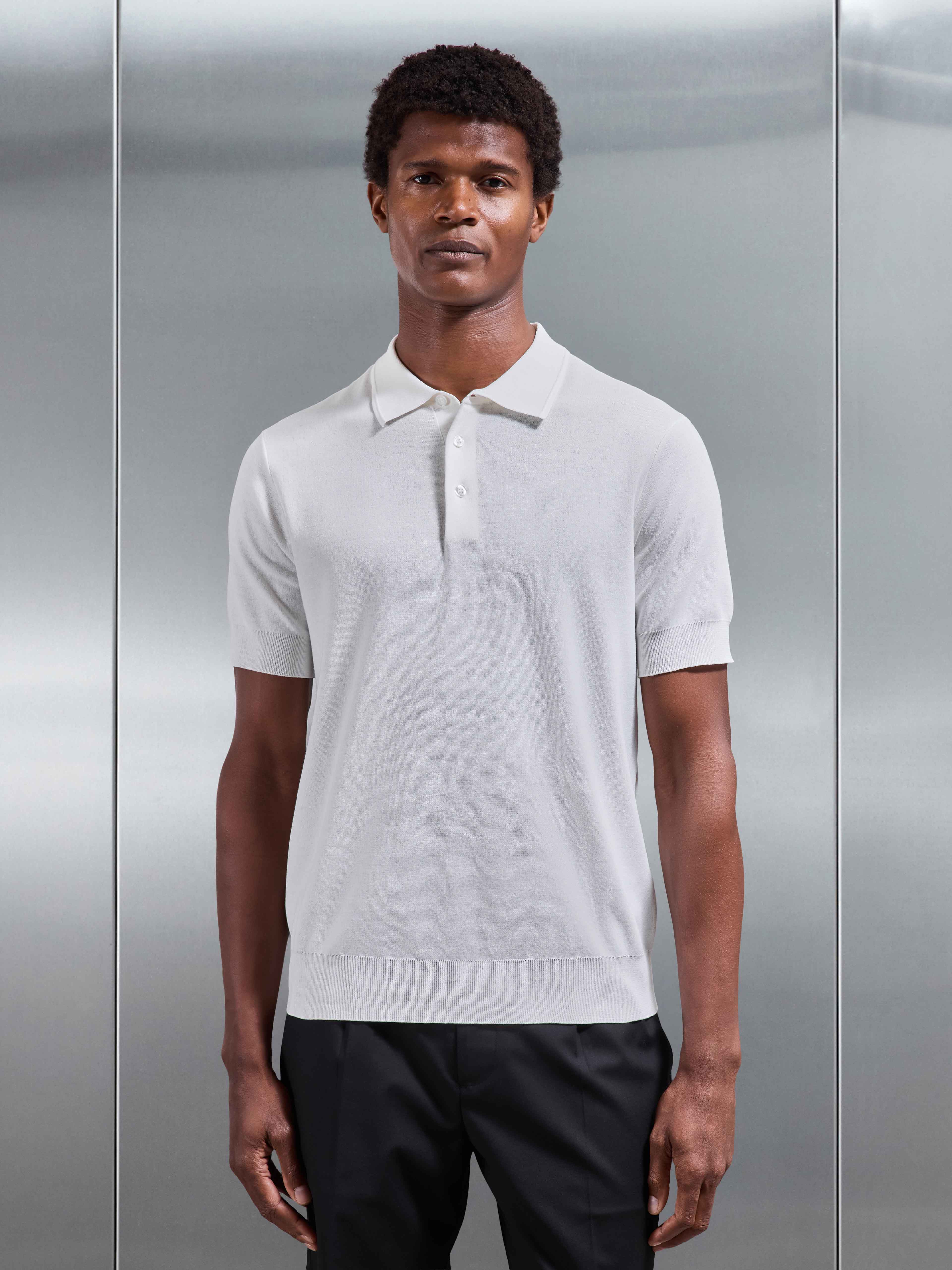 Mens Como Knitted Polo Shirt in White