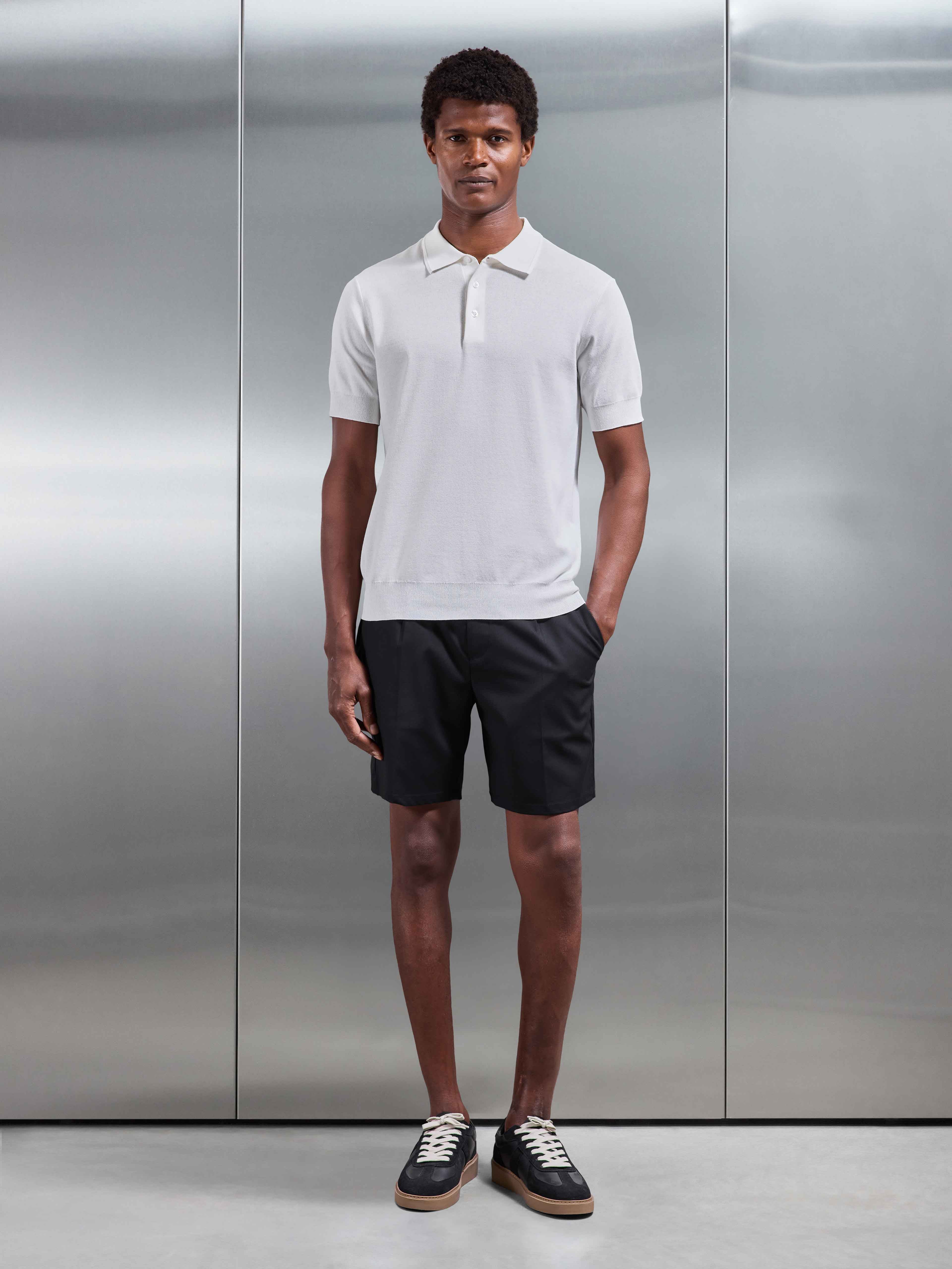 Mens Como Knitted Polo Shirt in White