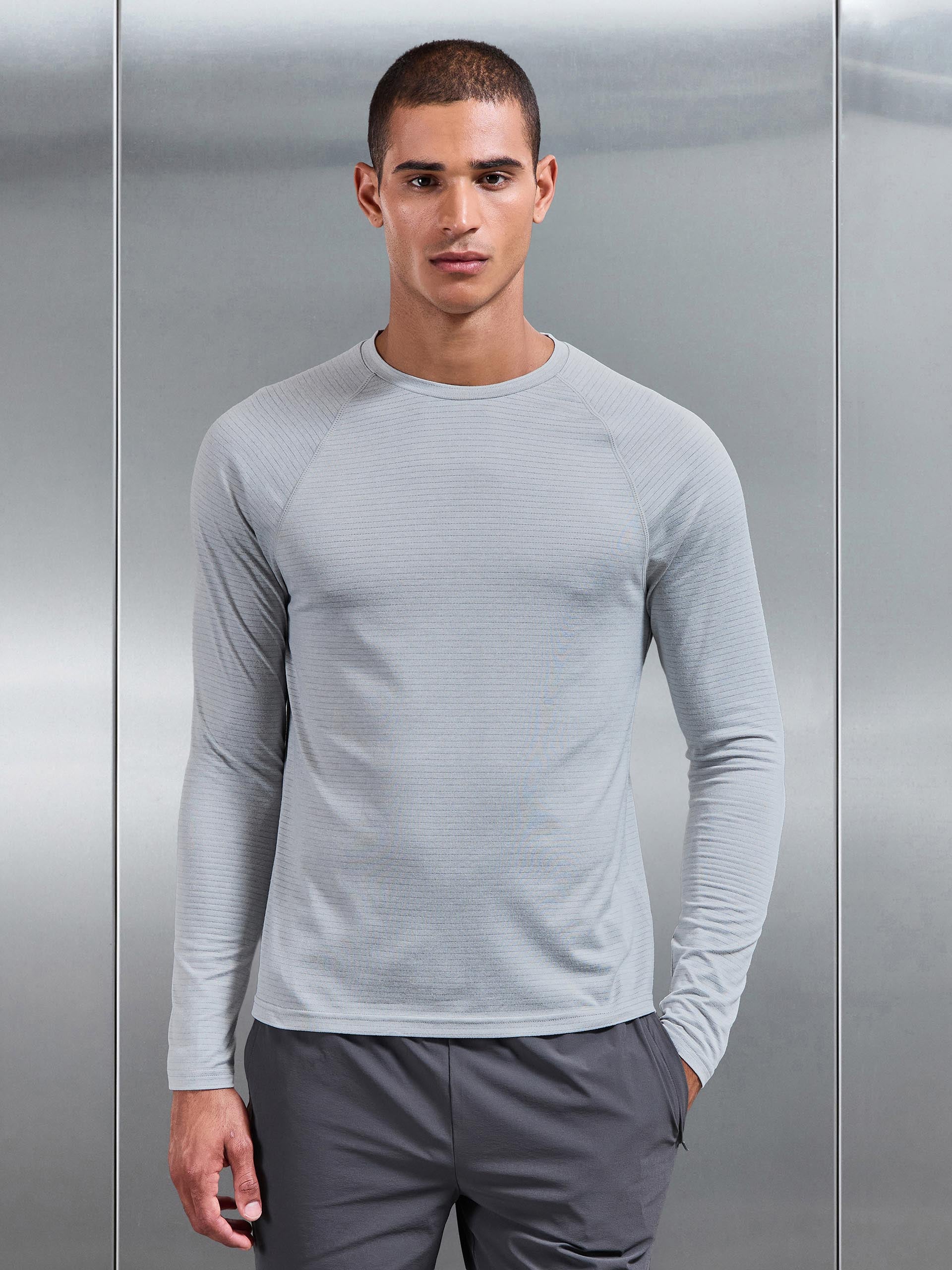 Mens Condition Long Sleeve T-Shirt in Mid Grey