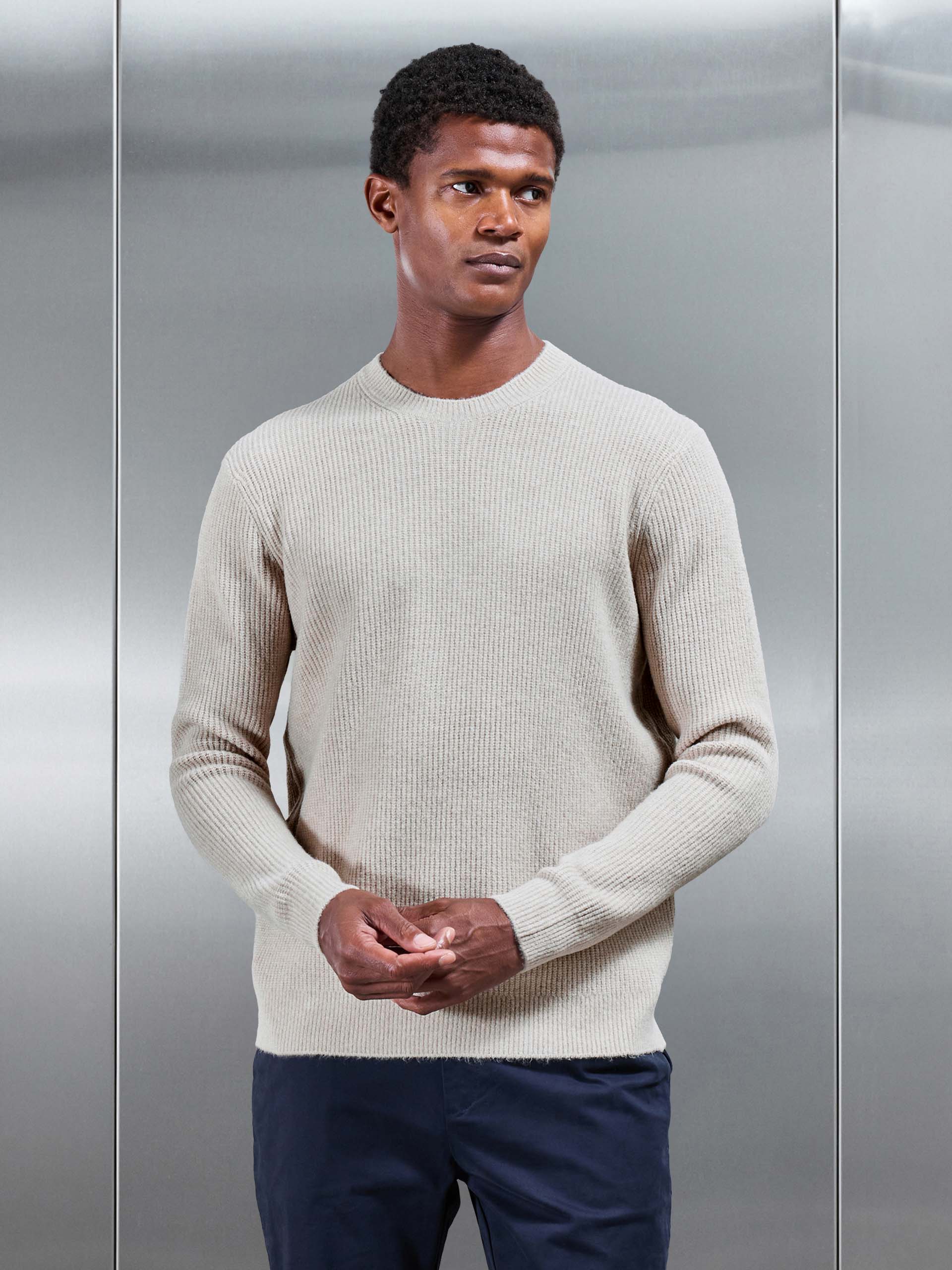 Mens Cosy Knitted Sweatshirt in Stone