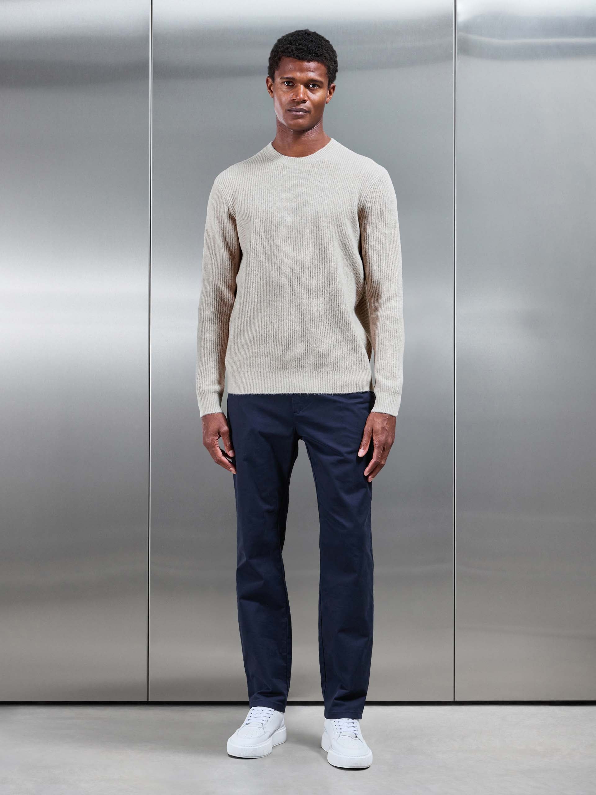 Mens Cosy Knitted Sweatshirt in Stone